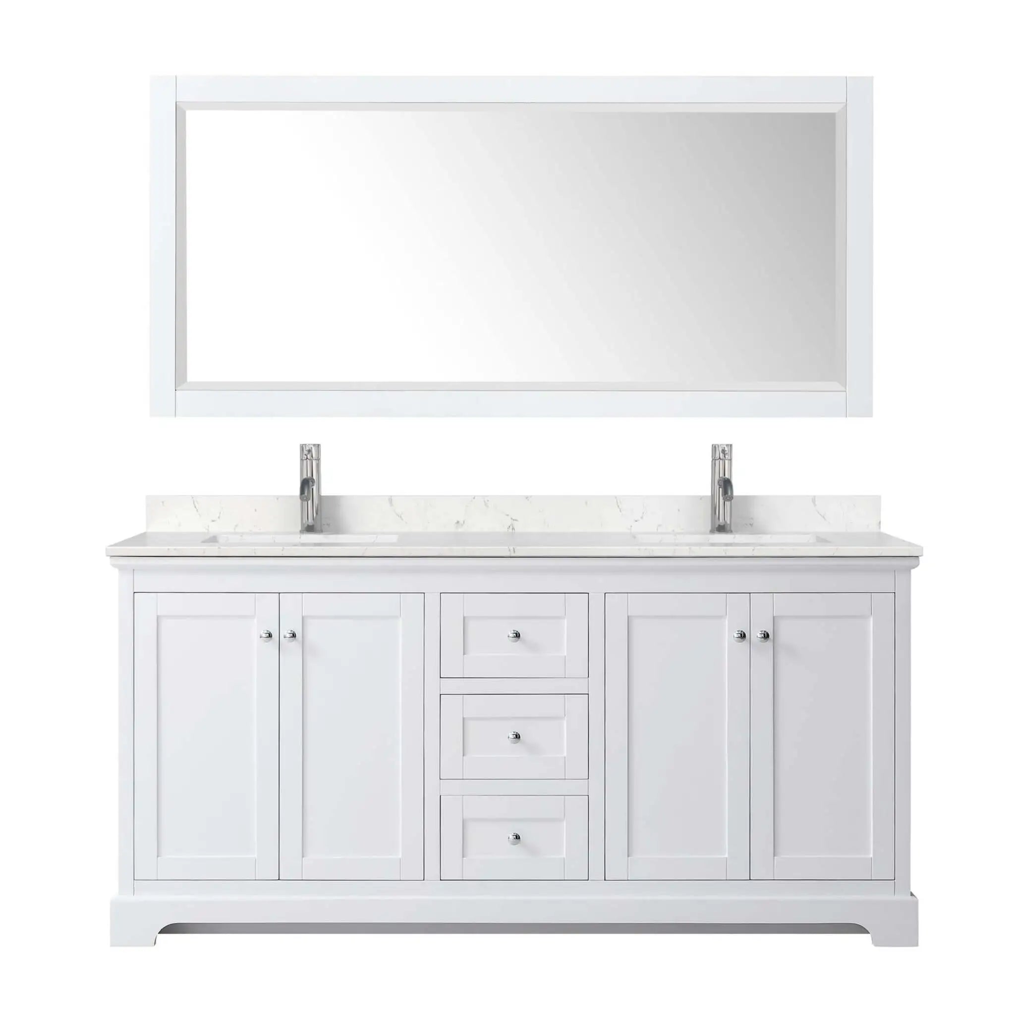 72" Avery Double Bathroom Vanity in White with Polished Chrome Trim & 70" Mirror by Wyndham