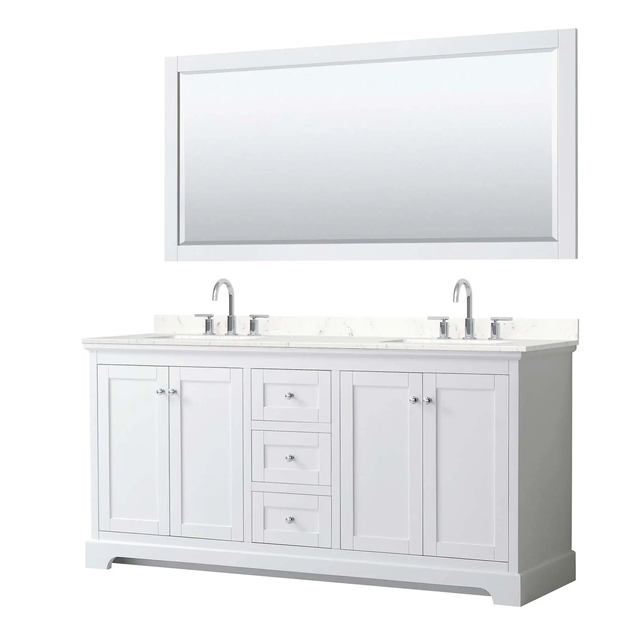 72" Avery Double Bathroom Vanity in White with Polished Chrome Trim & 70" Mirror by Wyndham