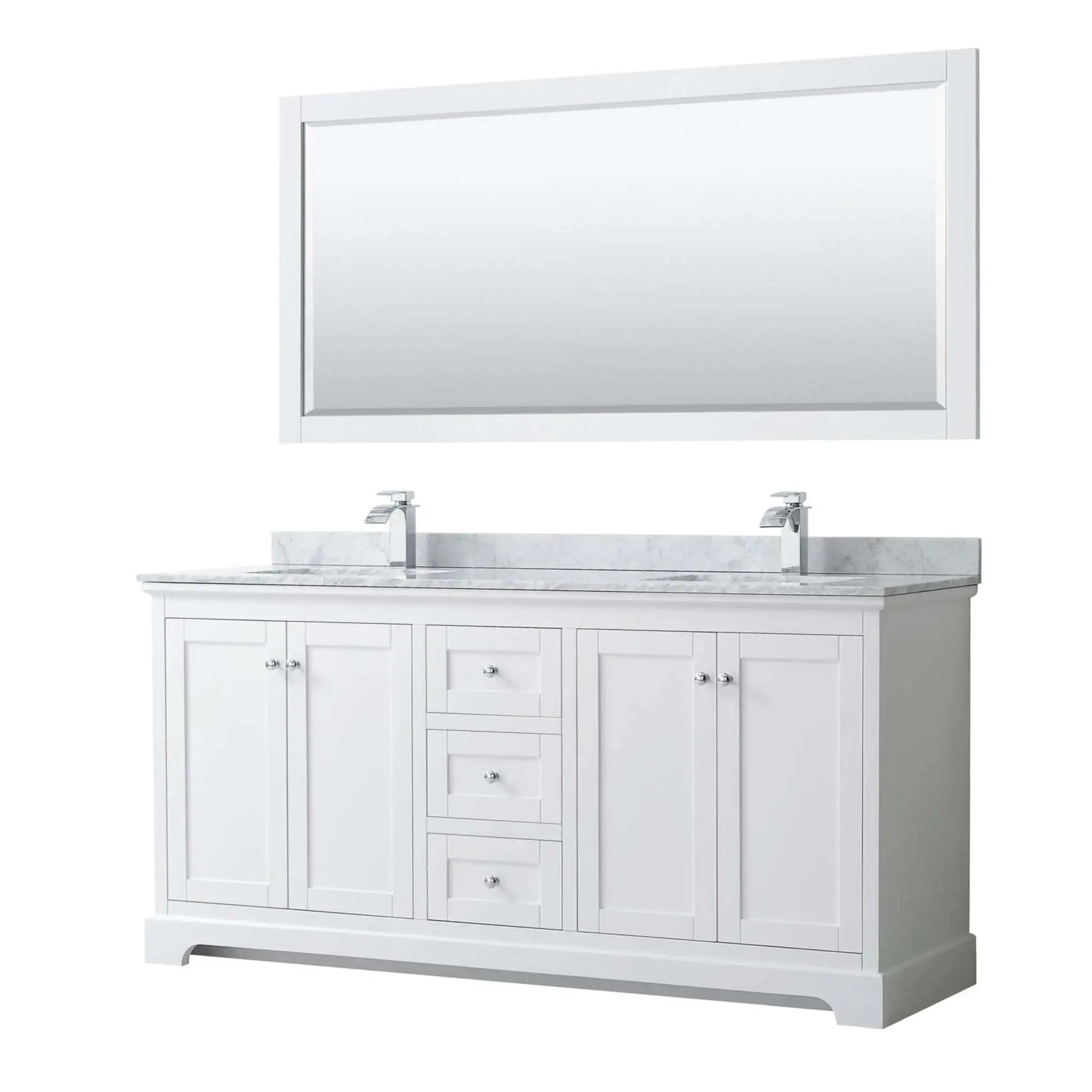 72" Avery Double Bathroom Vanity in White with Polished Chrome Trim & 70" Mirror by Wyndham