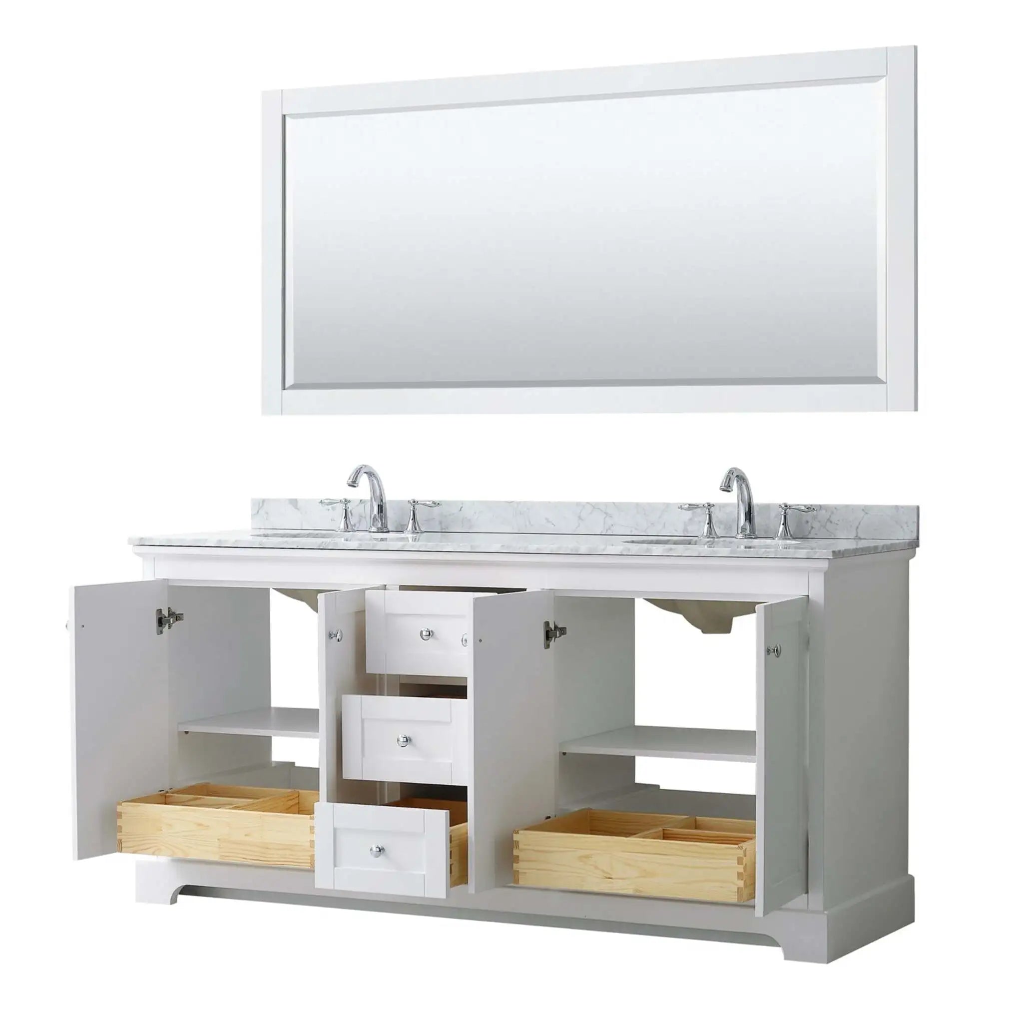 72" Avery Double Bathroom Vanity in White with Polished Chrome Trim & 70" Mirror by Wyndham