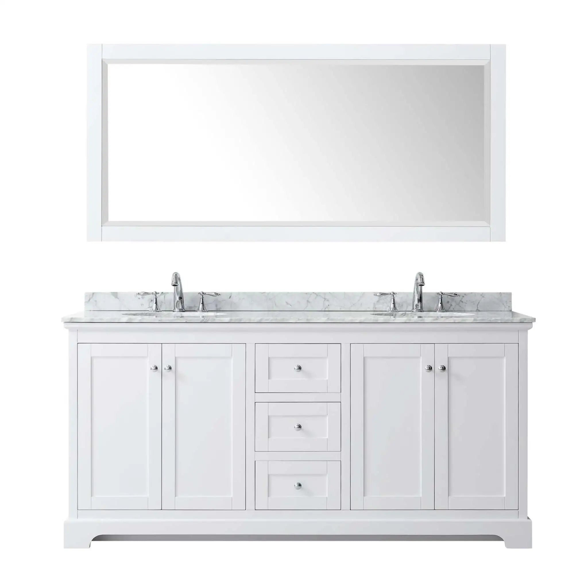 72" Avery Double Bathroom Vanity in White with Polished Chrome Trim & 70" Mirror by Wyndham