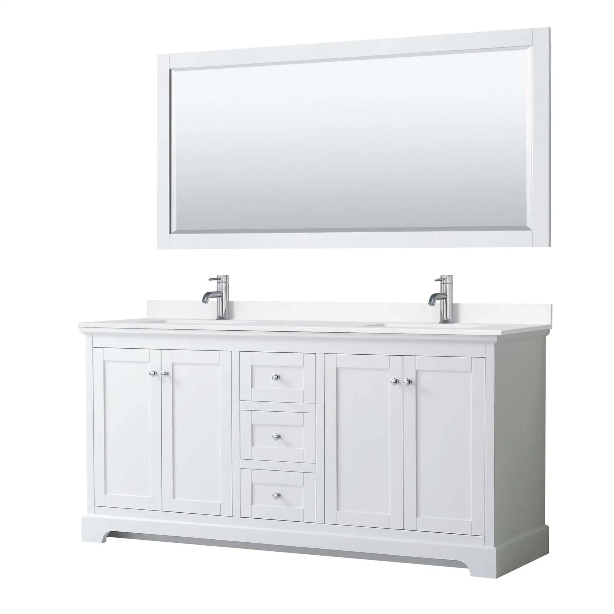 72" Avery Double Bathroom Vanity in White with Polished Chrome Trim & 70" Mirror by Wyndham