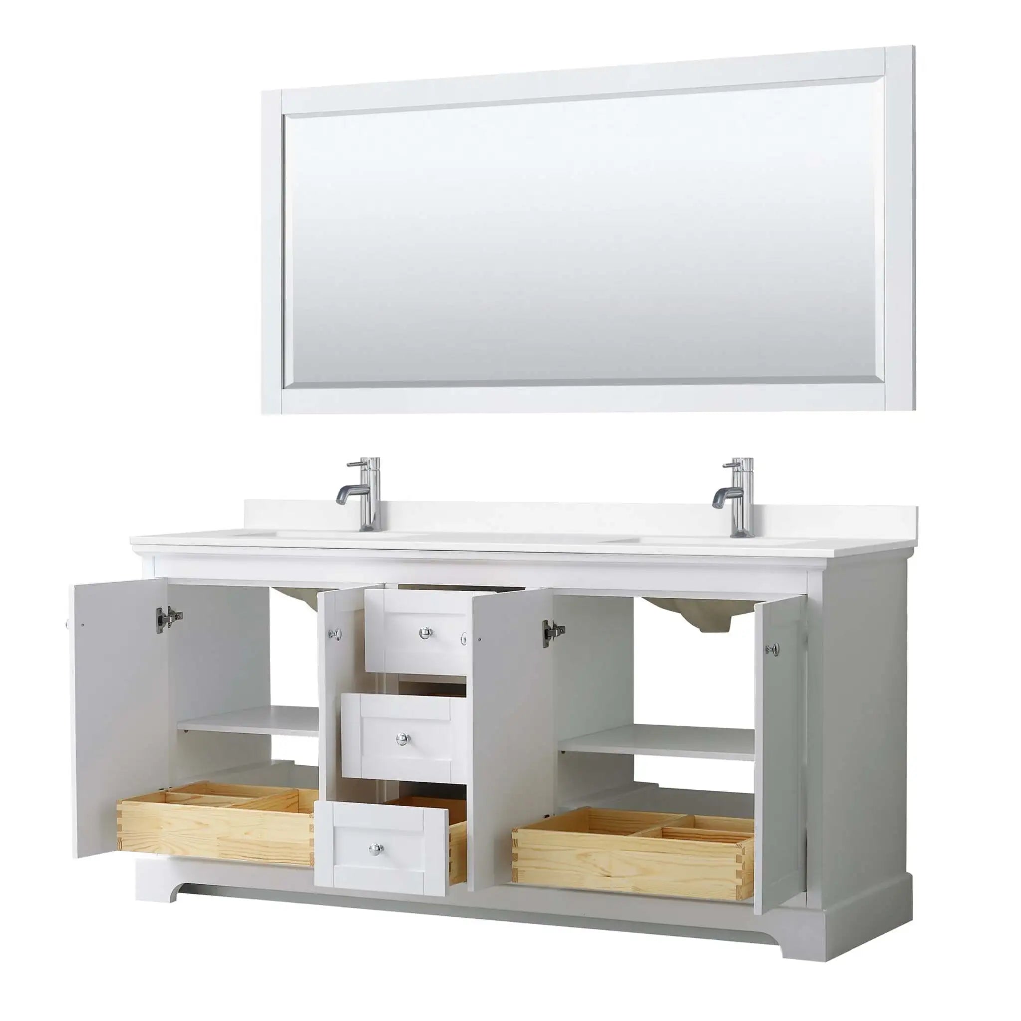 72" Avery Double Bathroom Vanity in White with Polished Chrome Trim & 70" Mirror by Wyndham