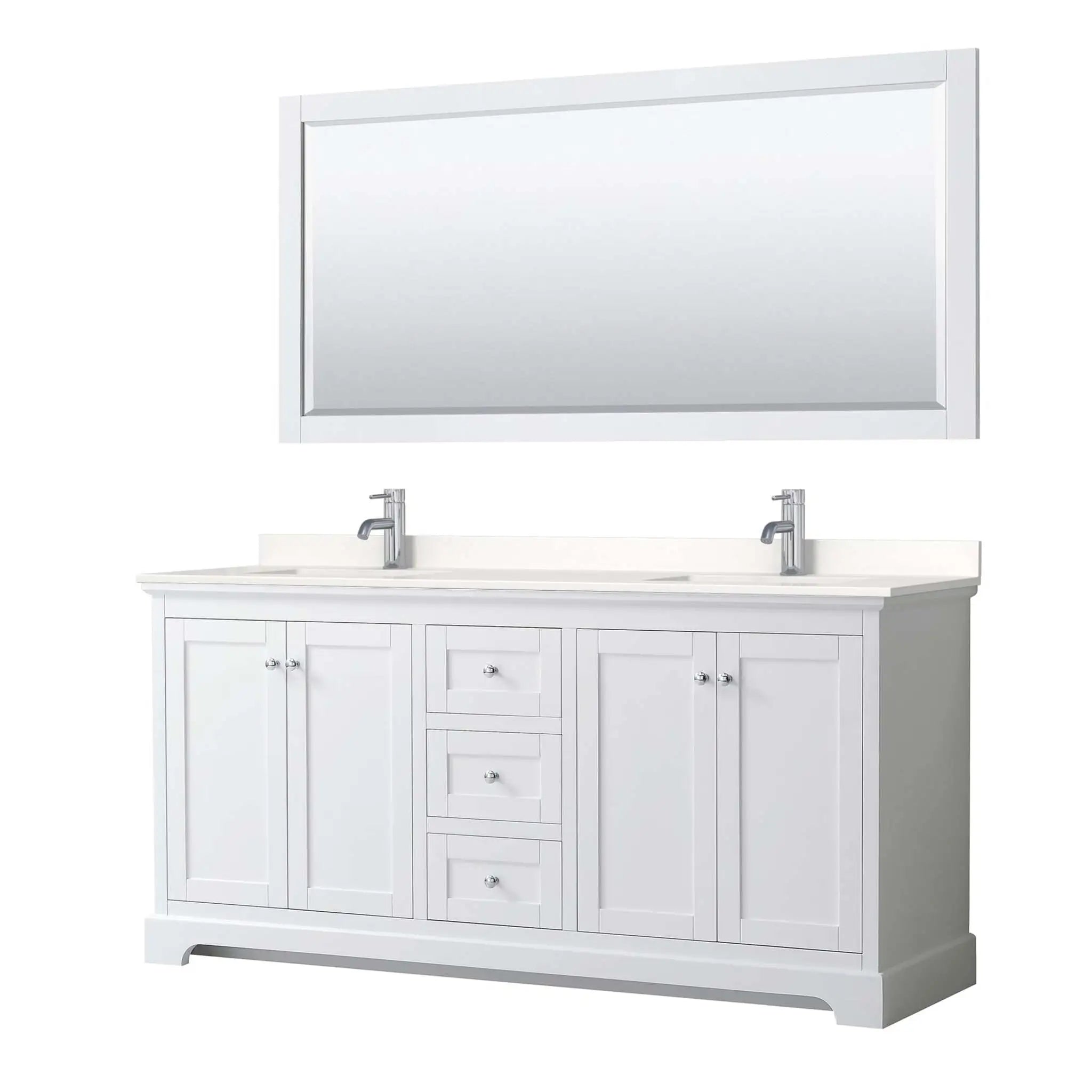 72" Avery Double Bathroom Vanity in White with Polished Chrome Trim & 70" Mirror by Wyndham