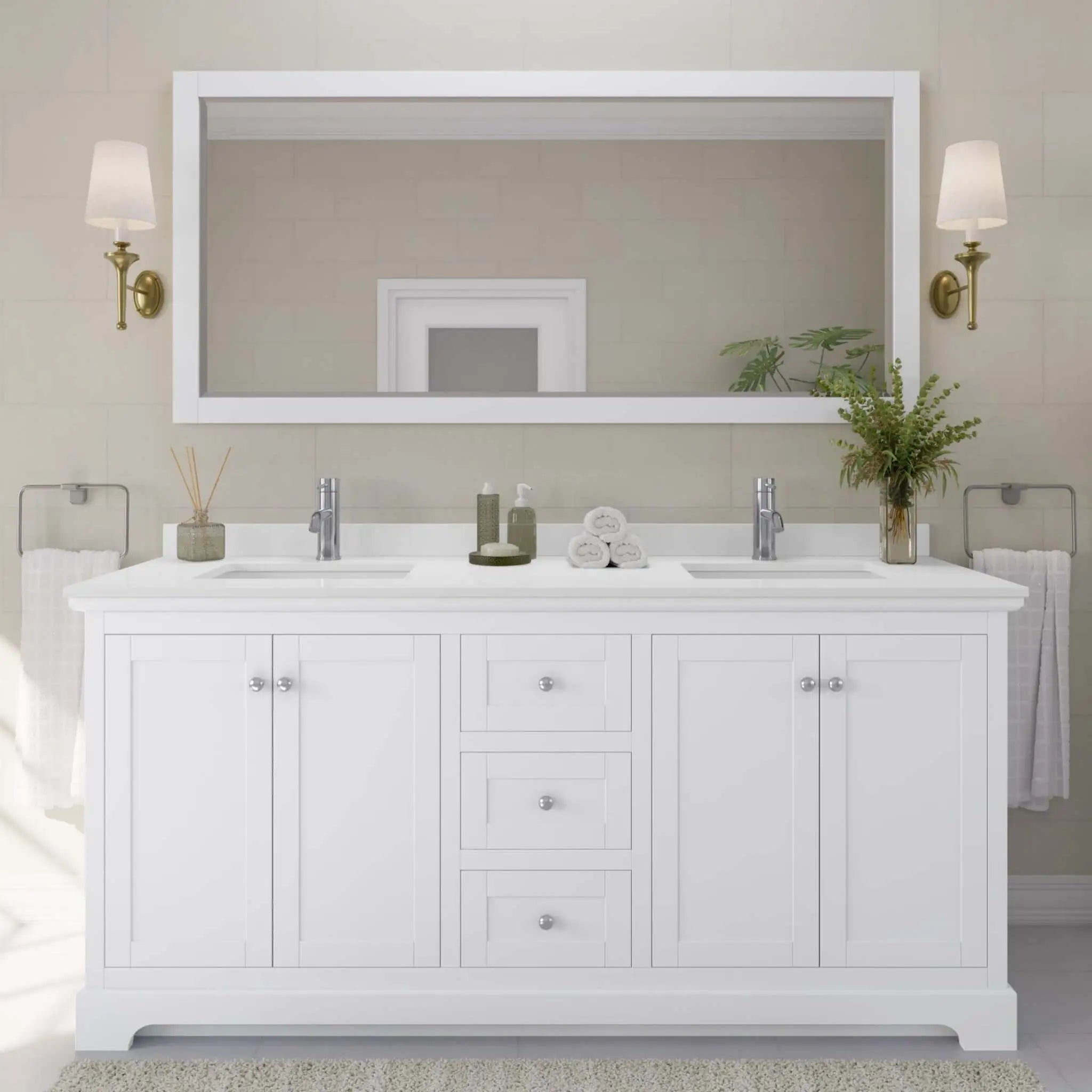 72" Avery Double Bathroom Vanity in White with Polished Chrome Trim by Wyndham