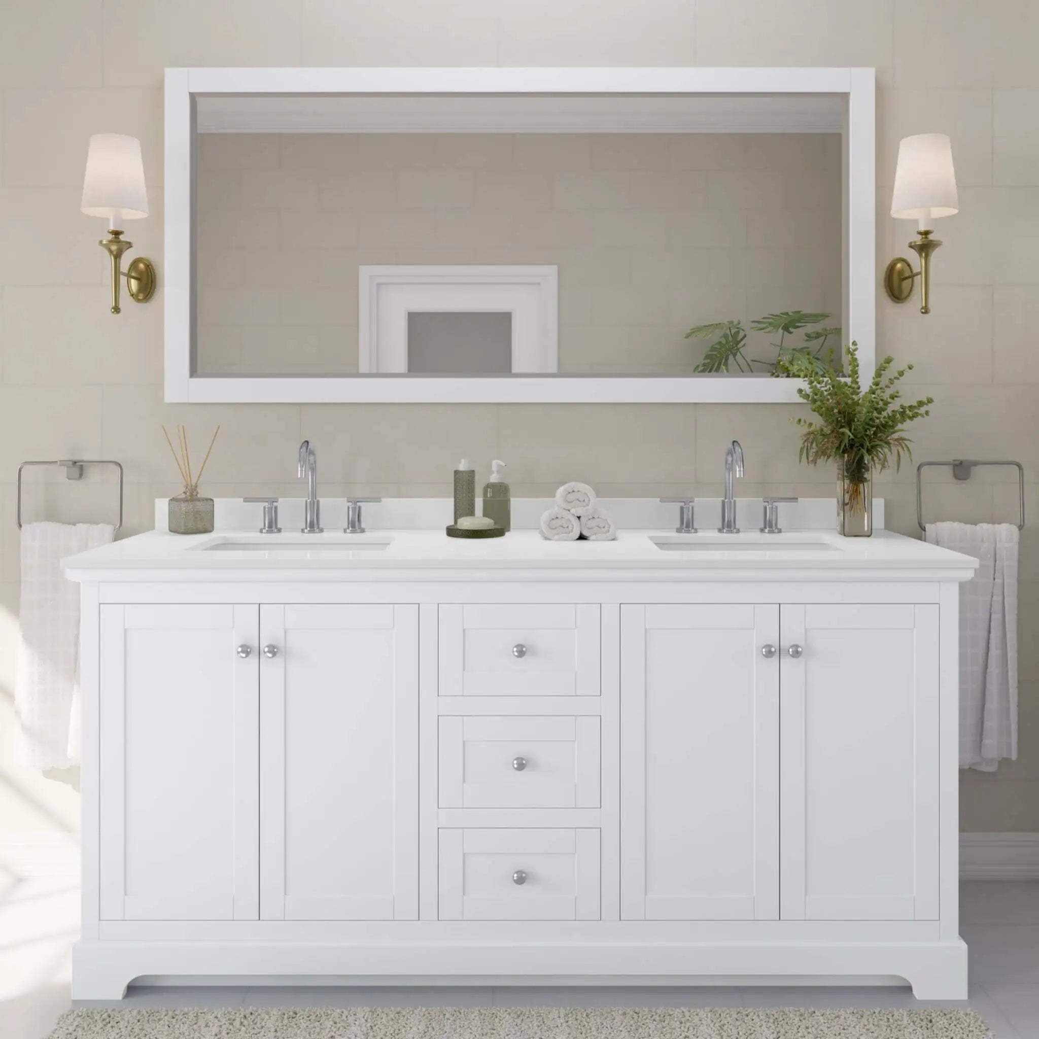 72" Avery Double Bathroom Vanity in White with Polished Chrome Trim by Wyndham