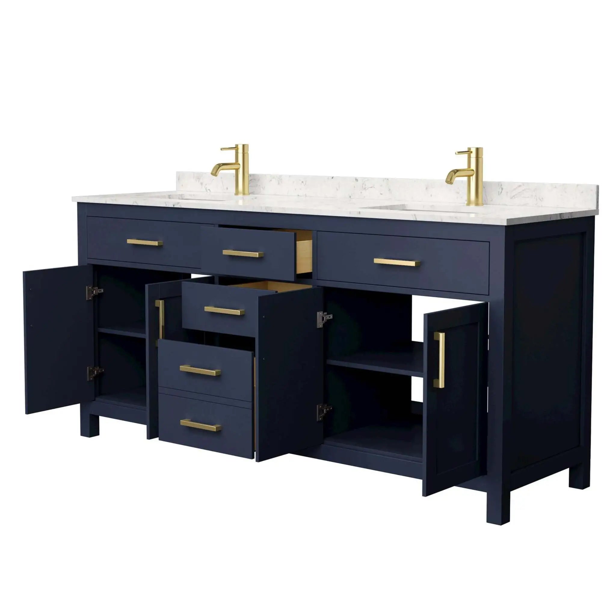 72" Beckett Double Bathroom Vanity in Dark Blue with Brushed Gold Trim by Wyndham