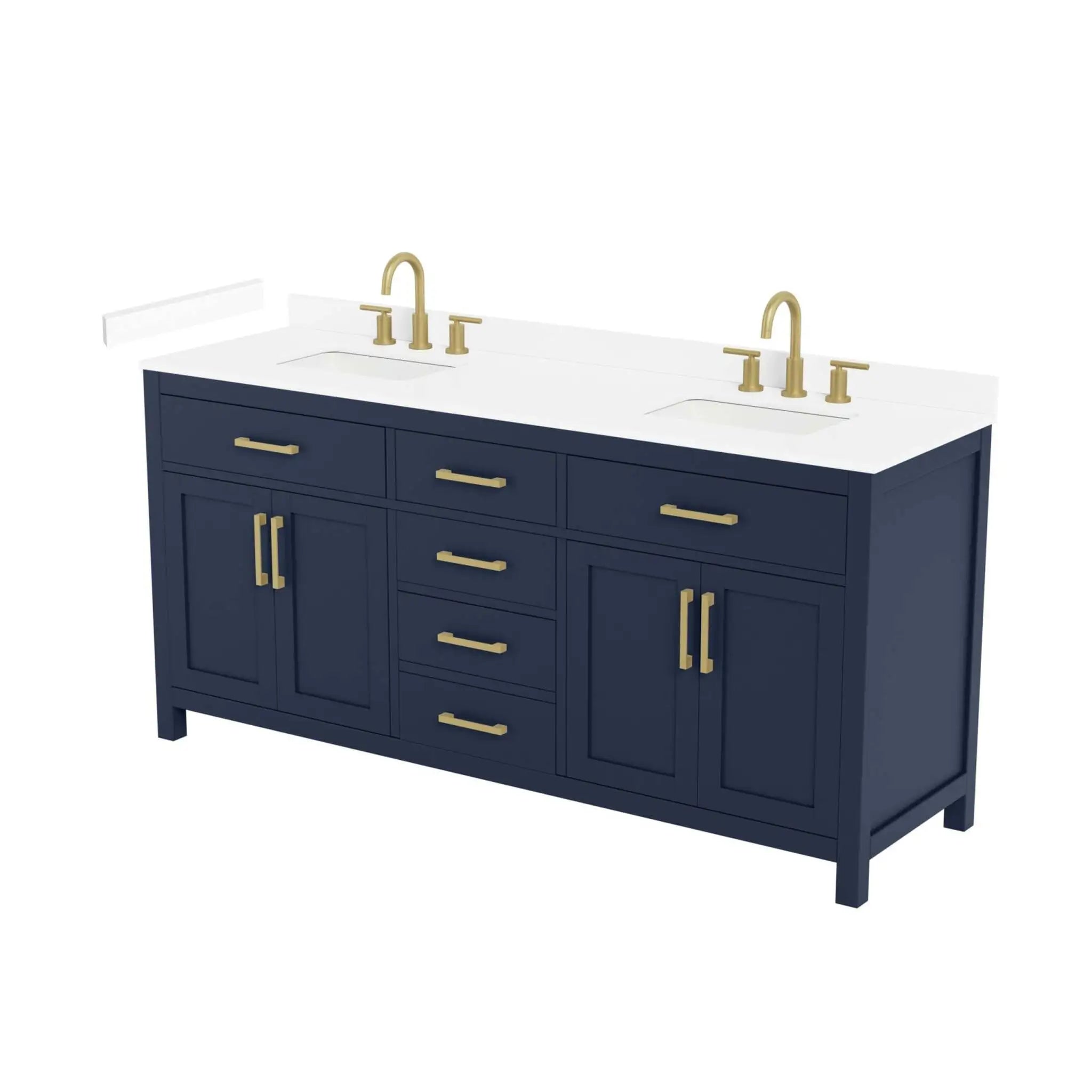 72" Beckett Double Bathroom Vanity in Dark Blue with Brushed Gold Trim by Wyndham