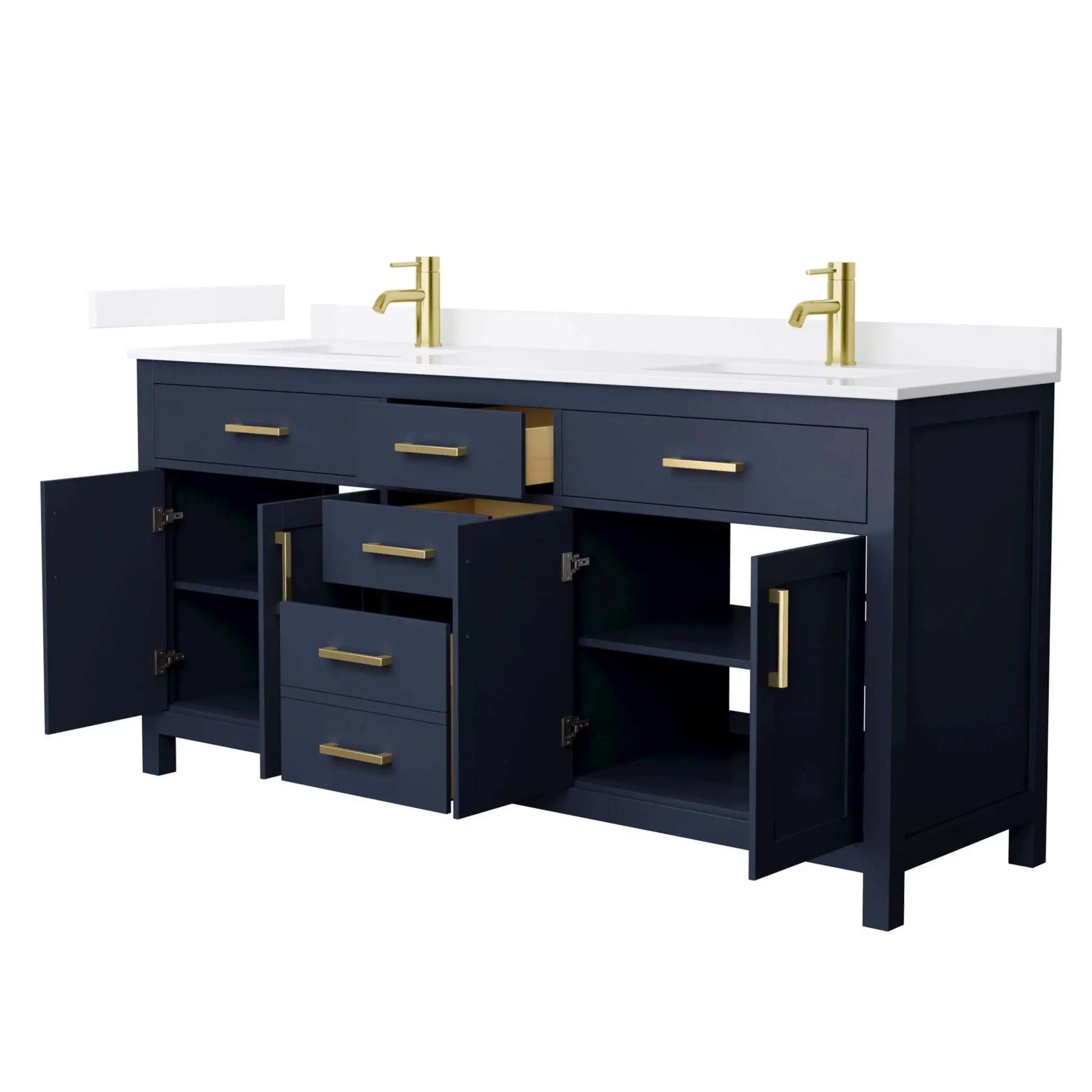 72" Beckett Double Bathroom Vanity in Dark Blue with Brushed Gold Trim by Wyndham