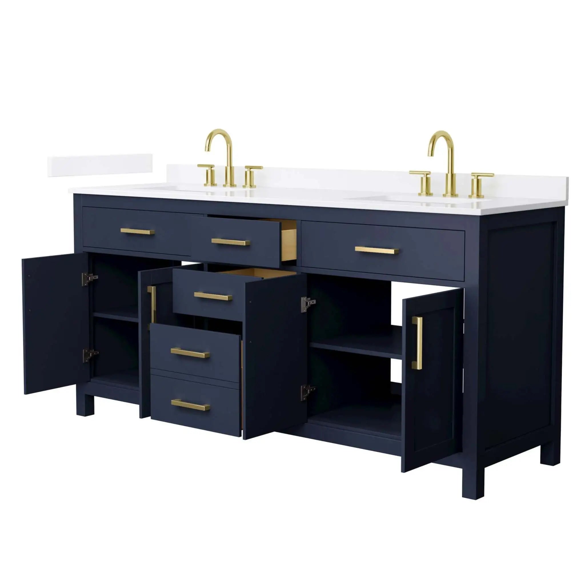 72" Beckett Double Bathroom Vanity in Dark Blue with Brushed Gold Trim by Wyndham