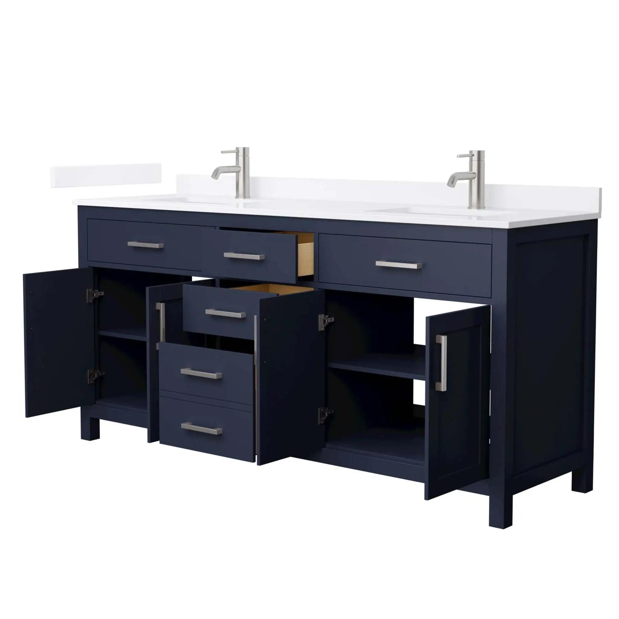 72" Beckett Double Bathroom Vanity in Dark Blue with Brushed Nickel Trim by Wyndham