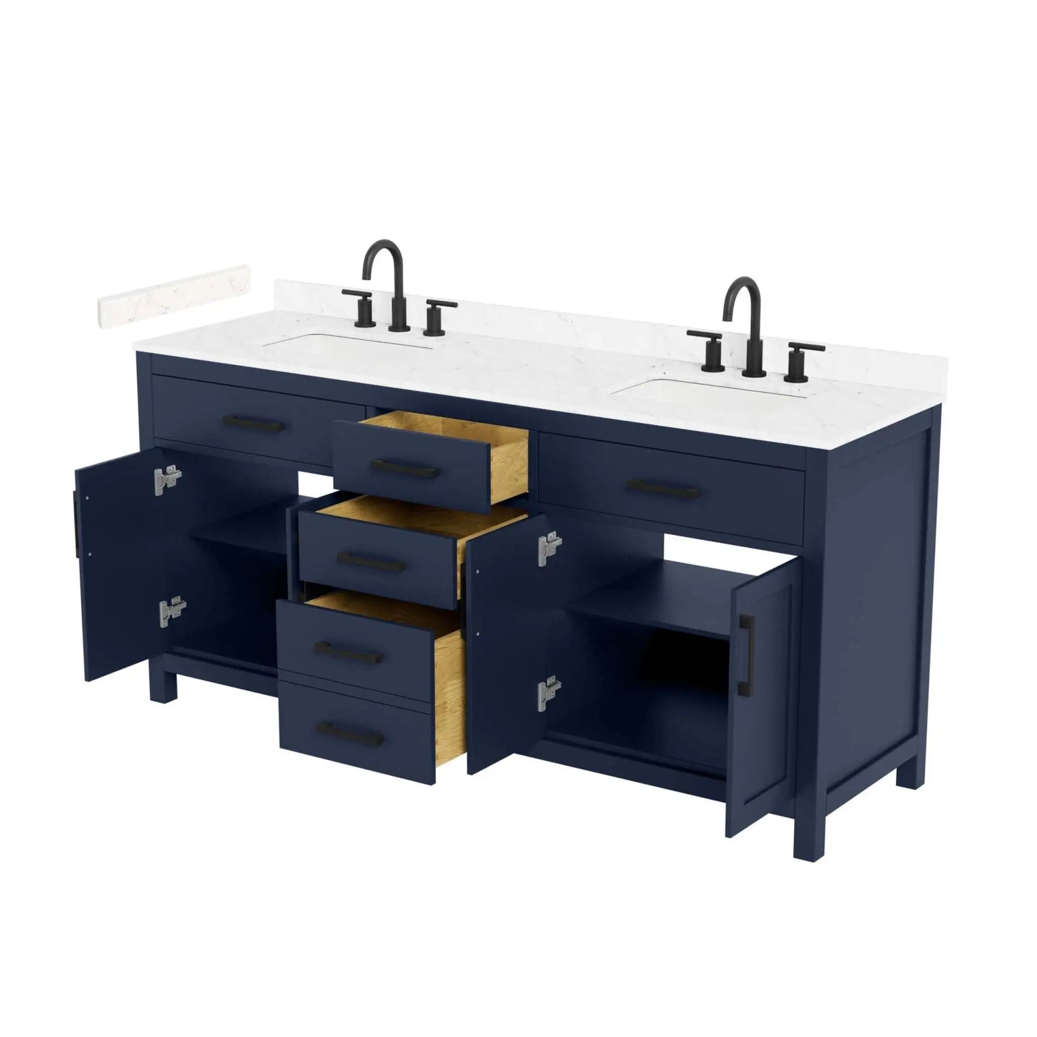72" Beckett Double Bathroom Vanity in Dark Blue with Matte Black Trim by Wyndham