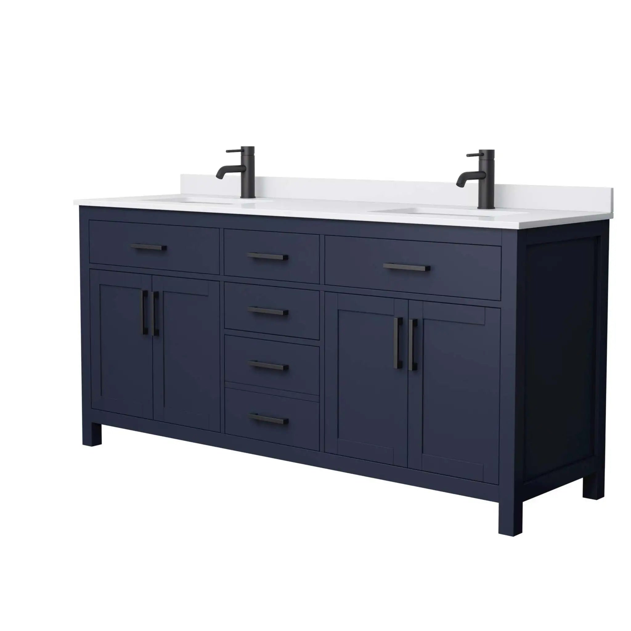 72" Beckett Double Bathroom Vanity in Dark Blue with Matte Black Trim by Wyndham