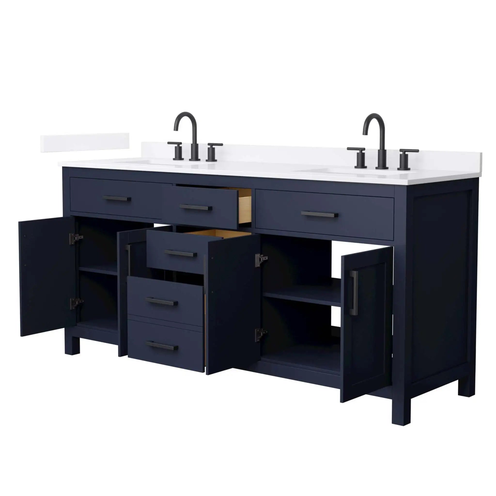 72" Beckett Double Bathroom Vanity in Dark Blue with Matte Black Trim by Wyndham