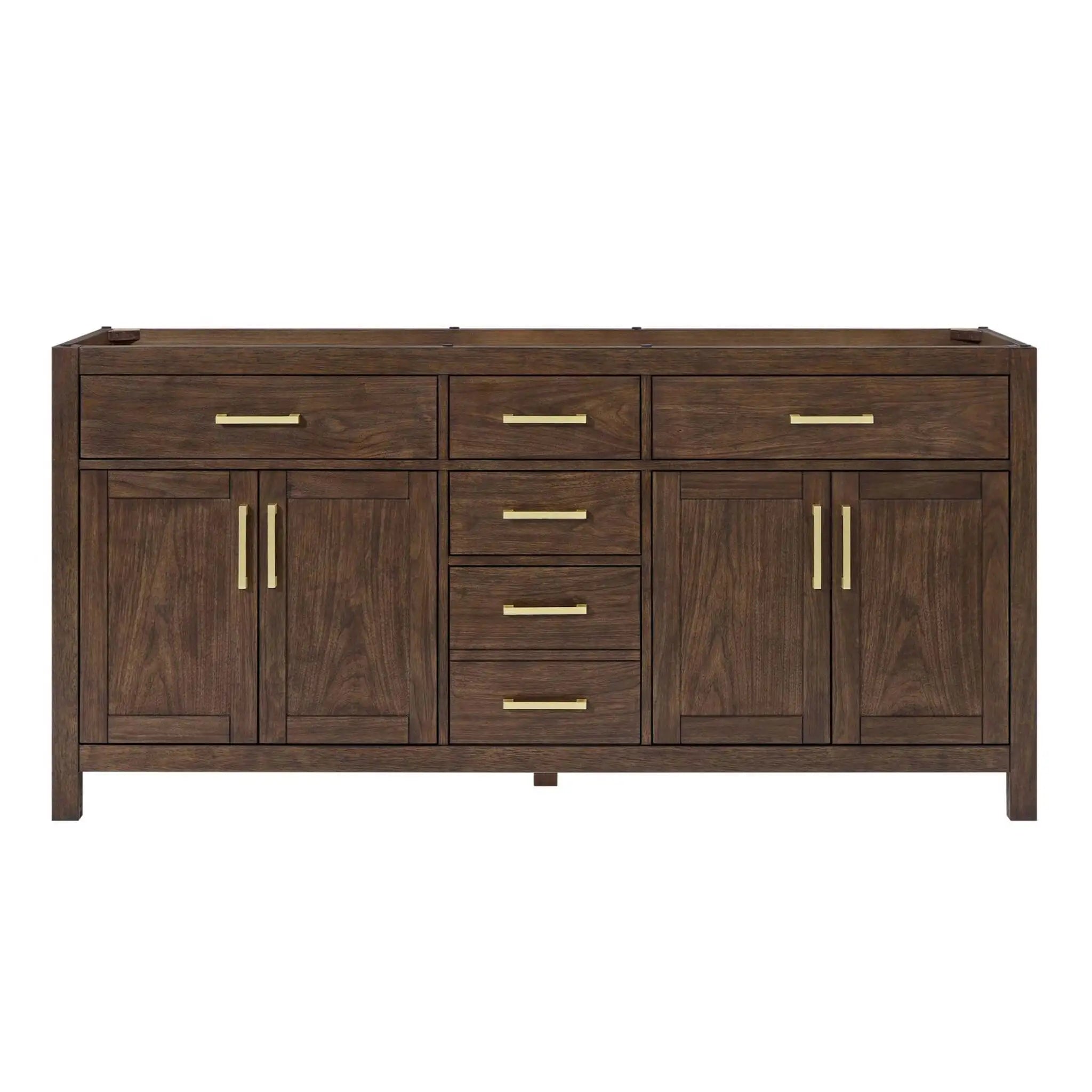 72" Beckett Double Bathroom Vanity in Dark Walnut with Brushed Gold Trim by Wyndham
