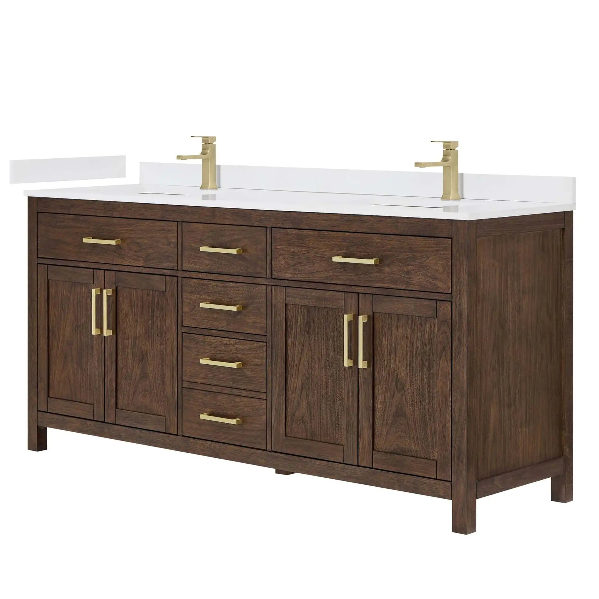 72" Beckett Double Bathroom Vanity in Dark Walnut with Brushed Gold Trim by Wyndham