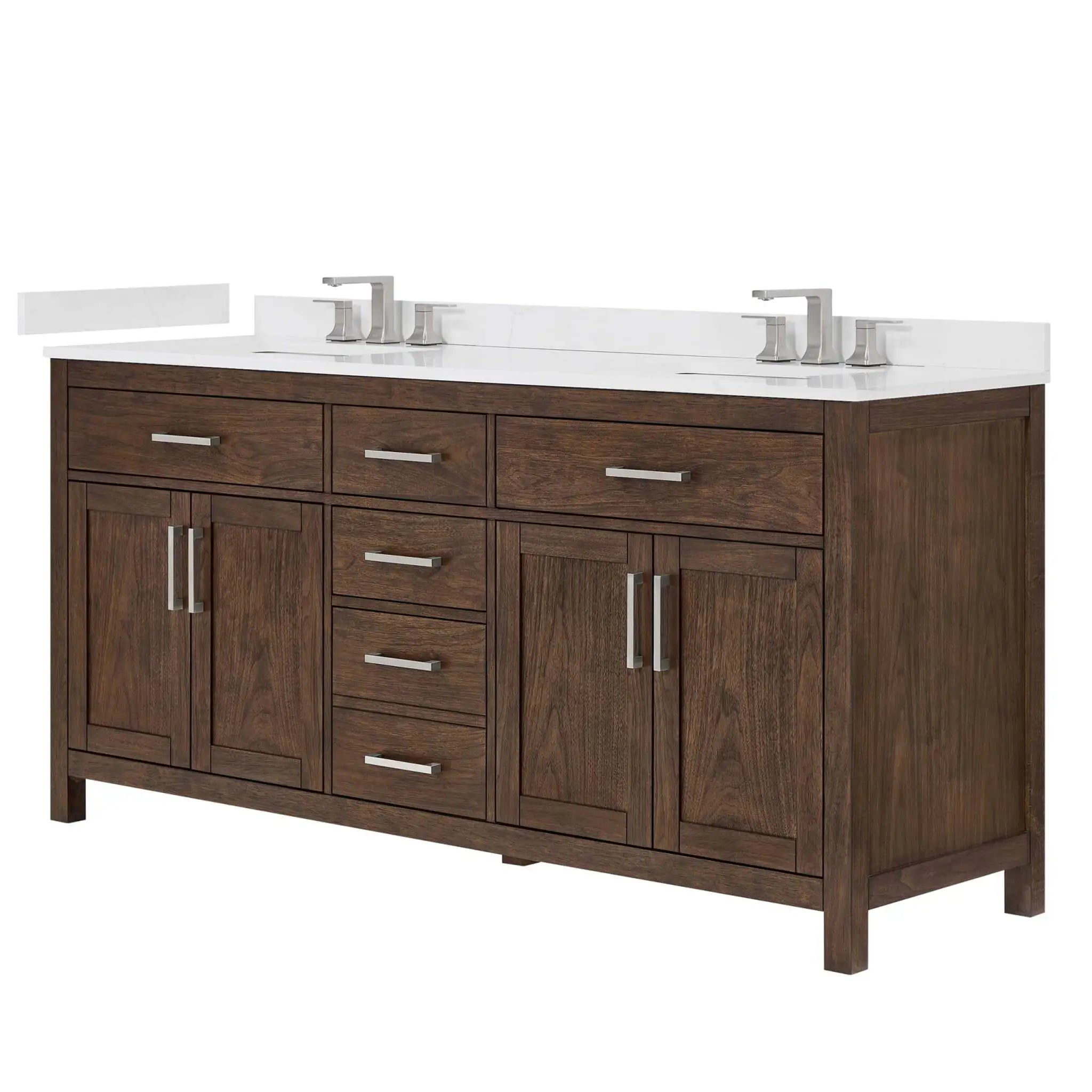 72" Beckett Double Bathroom Vanity in Dark Walnut with Brushed Nickel Trim by Wyndham