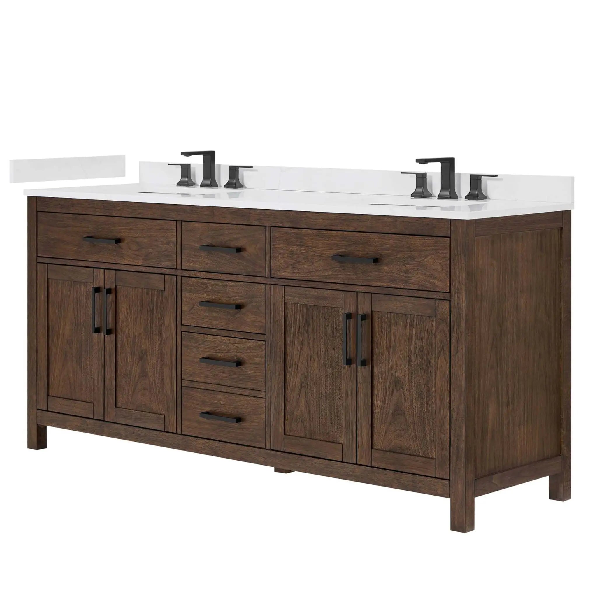 72" Beckett Double Bathroom Vanity in Dark Walnut with Matte Black Trim by Wyndham