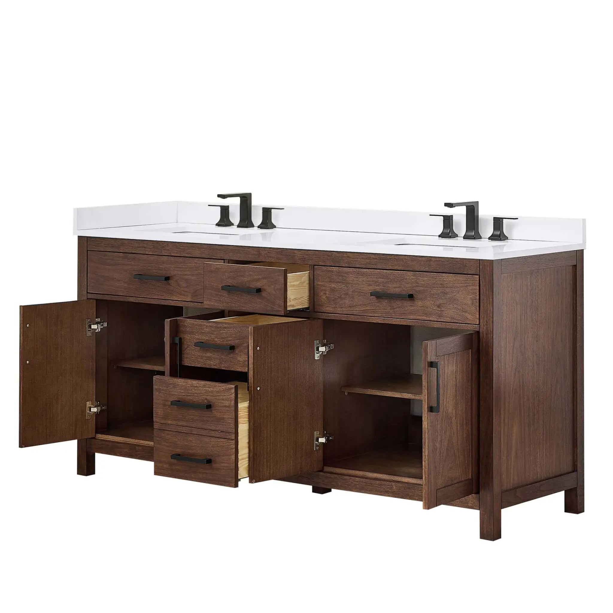 72" Beckett Double Bathroom Vanity in Dark Walnut with Matte Black Trim by Wyndham