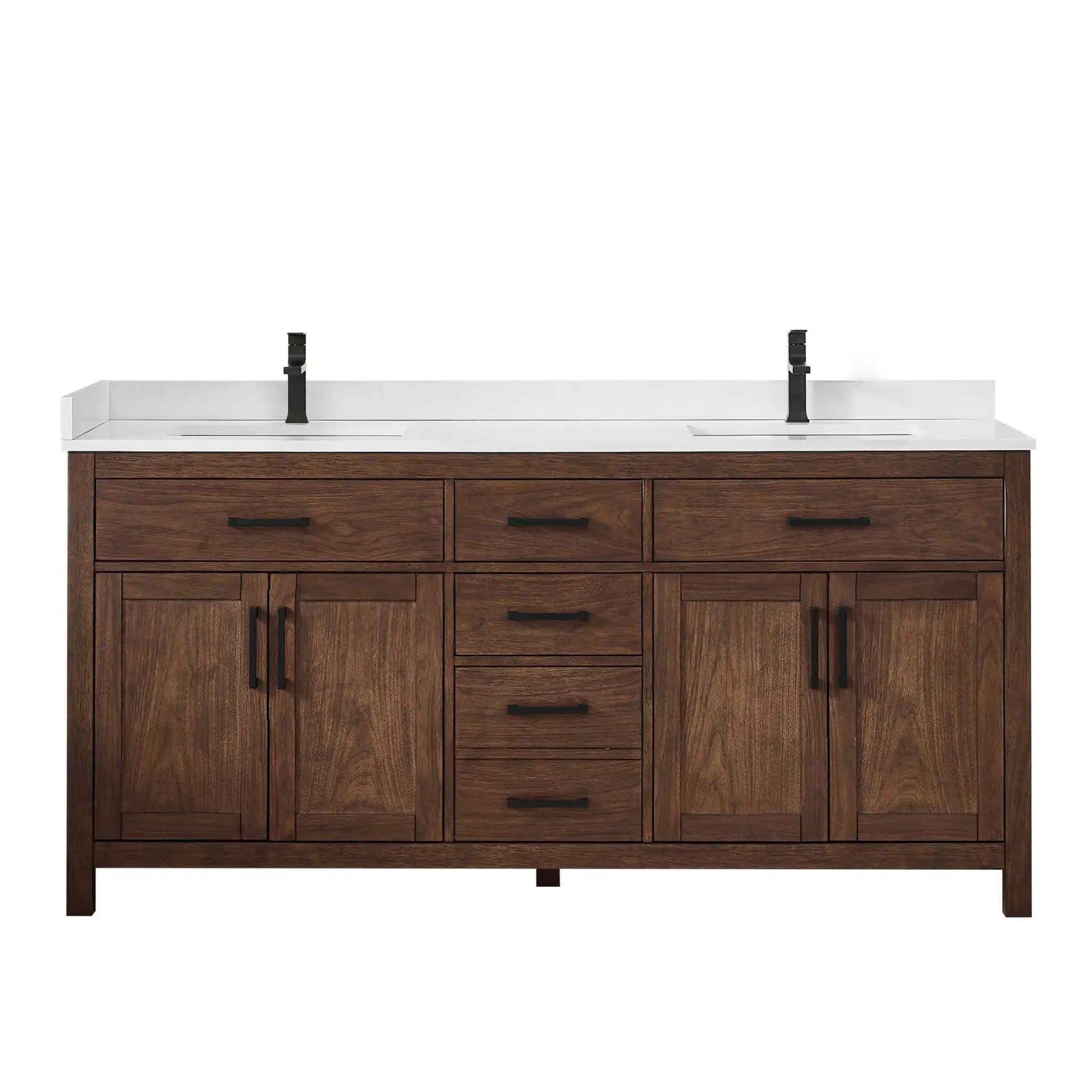 72" Beckett Double Bathroom Vanity in Dark Walnut with Matte Black Trim by Wyndham