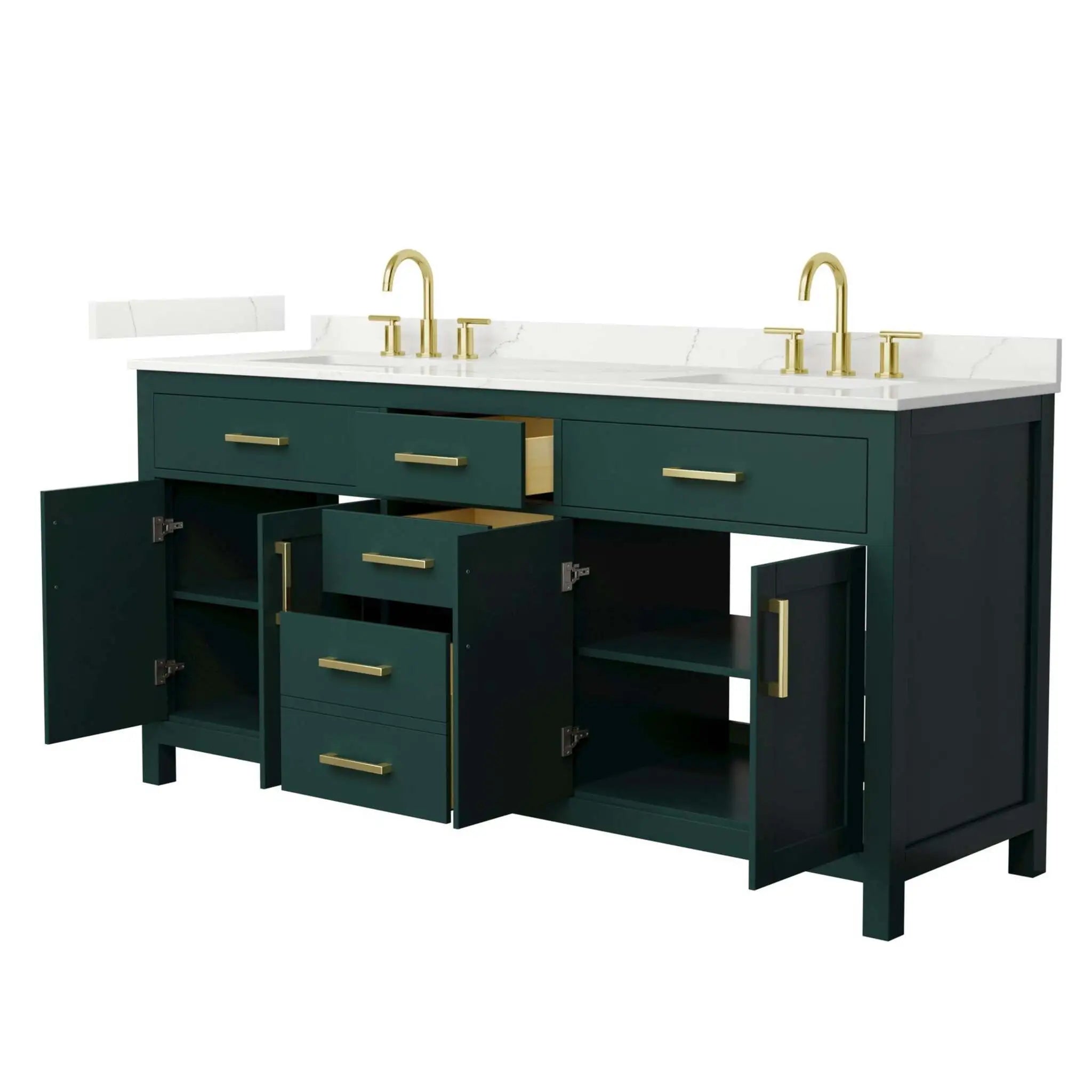 72" Beckett Double Bathroom Vanity in Green with Brushed Gold Trim by Wyndham