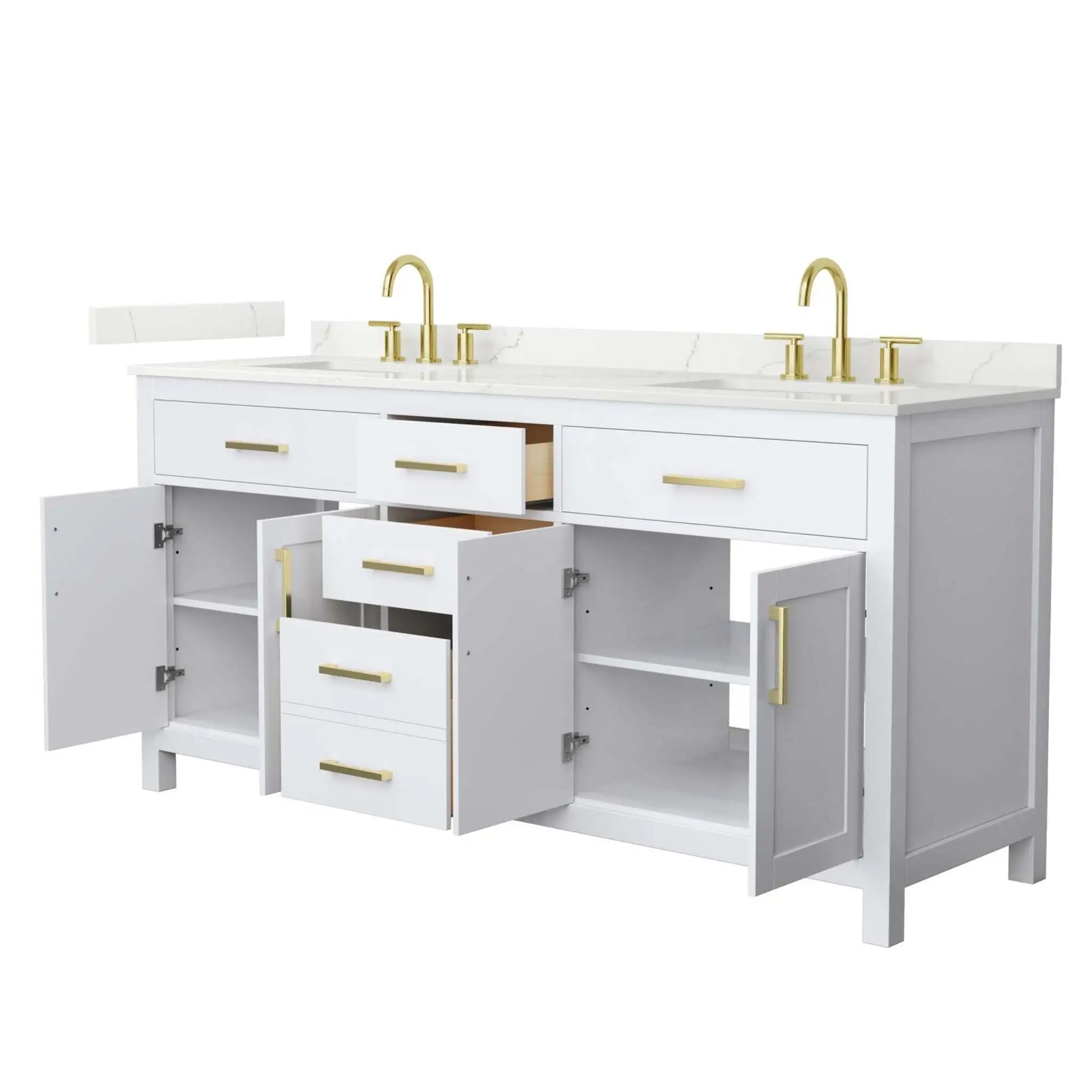 72" Beckett Double Bathroom Vanity in White with Brushed Gold Trim by Wyndham