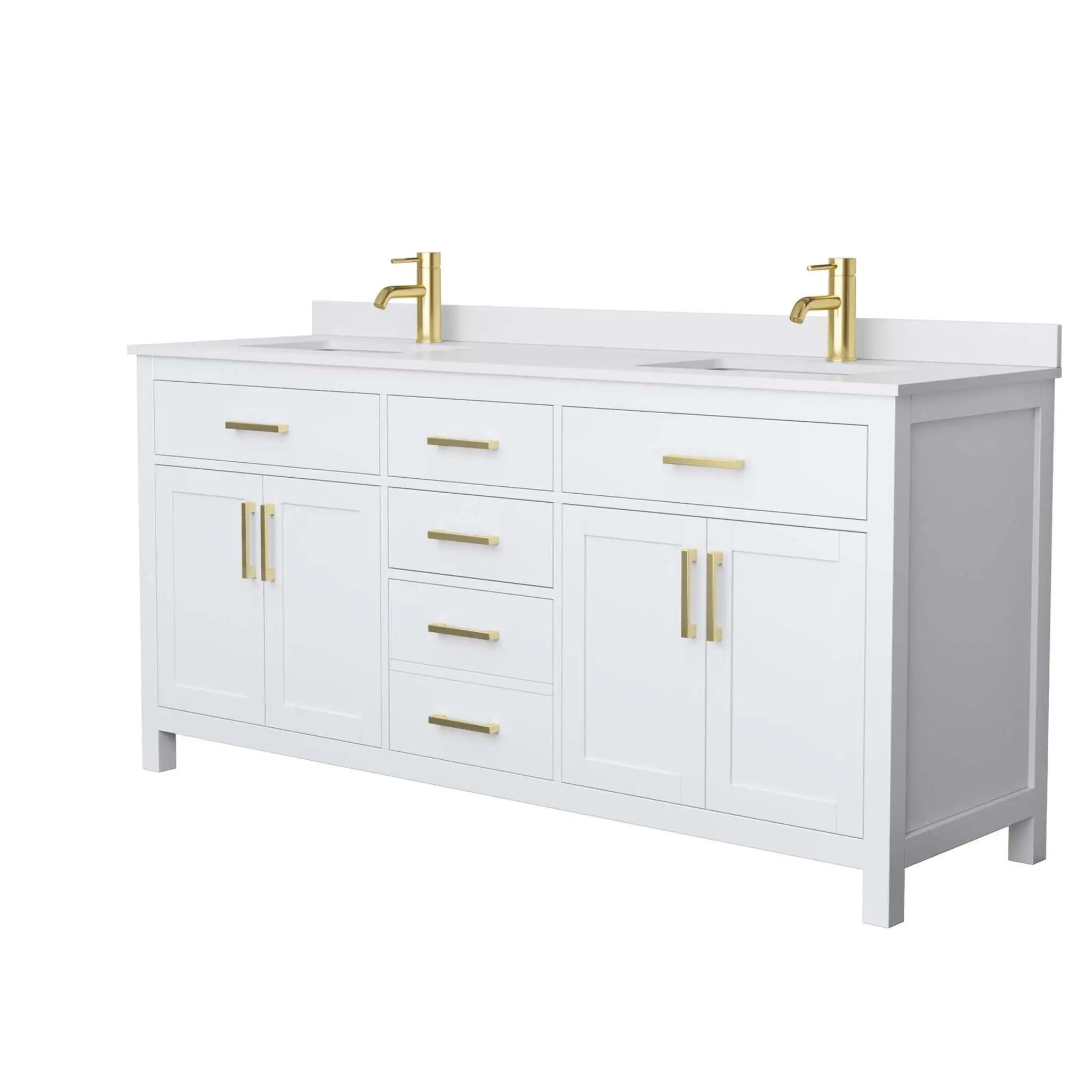 72" Beckett Double Bathroom Vanity in White with Brushed Gold Trim by Wyndham
