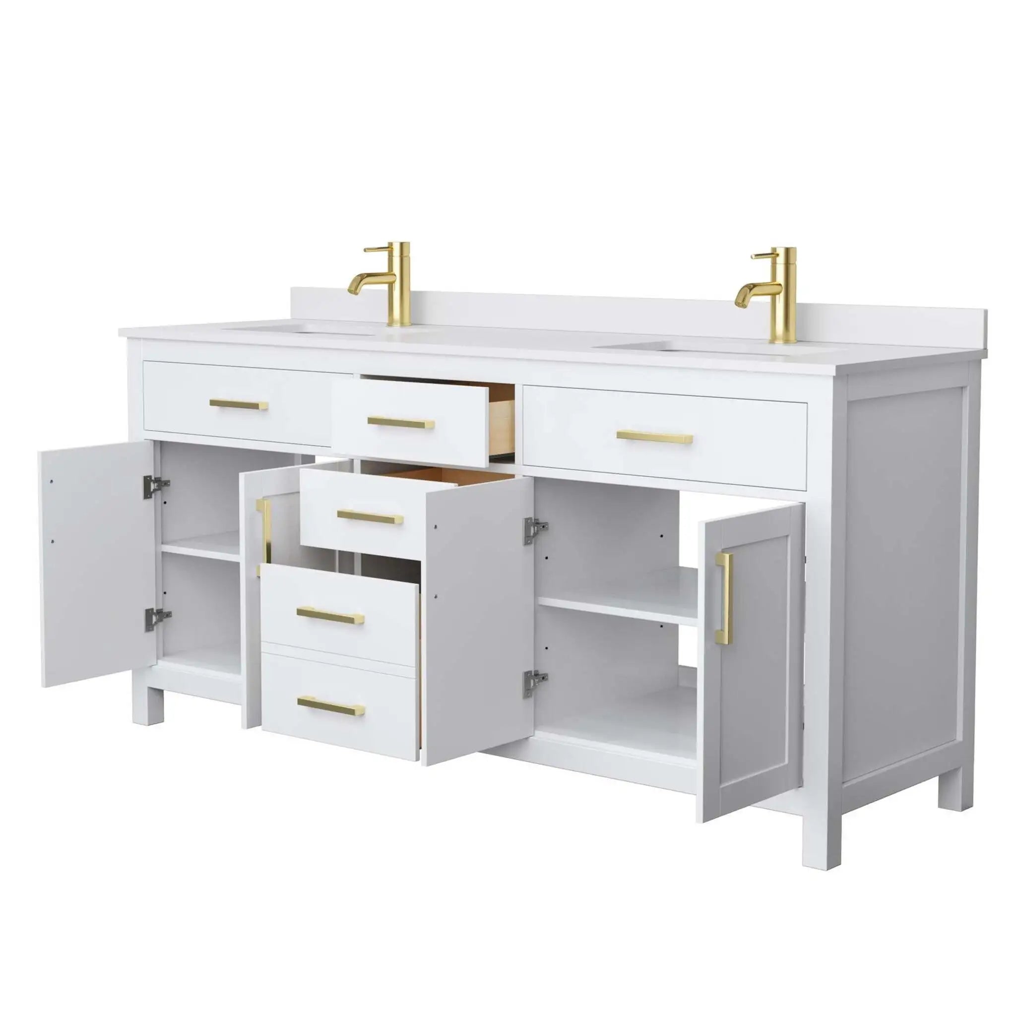 72" Beckett Double Bathroom Vanity in White with Brushed Gold Trim by Wyndham