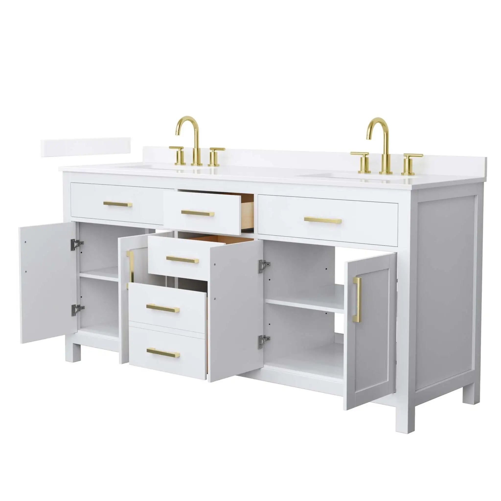 72" Beckett Double Bathroom Vanity in White with Brushed Gold Trim by Wyndham