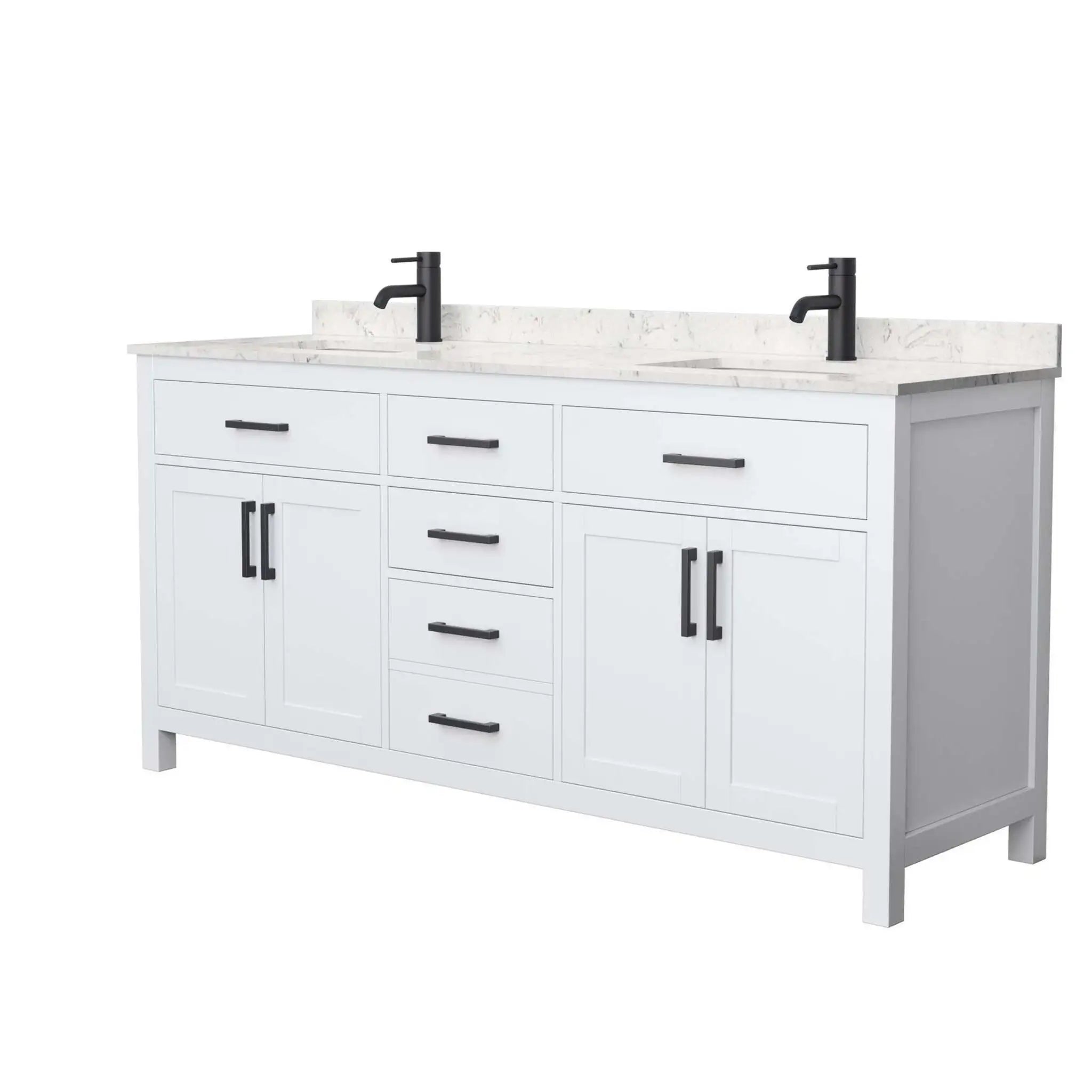 72" Beckett Double Bathroom Vanity in White with Matte Black Trim by Wyndham