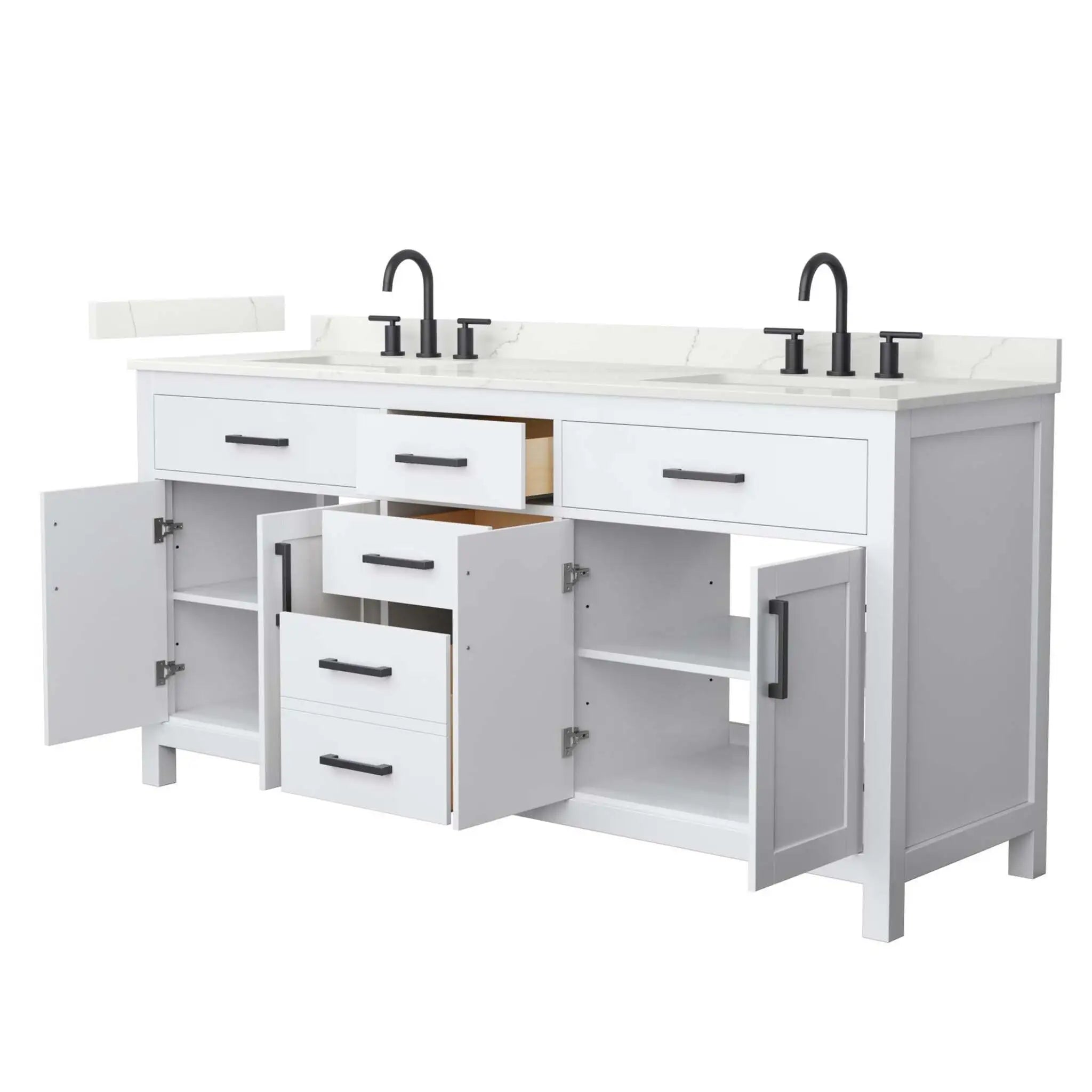 72" Beckett Double Bathroom Vanity in White with Matte Black Trim by Wyndham