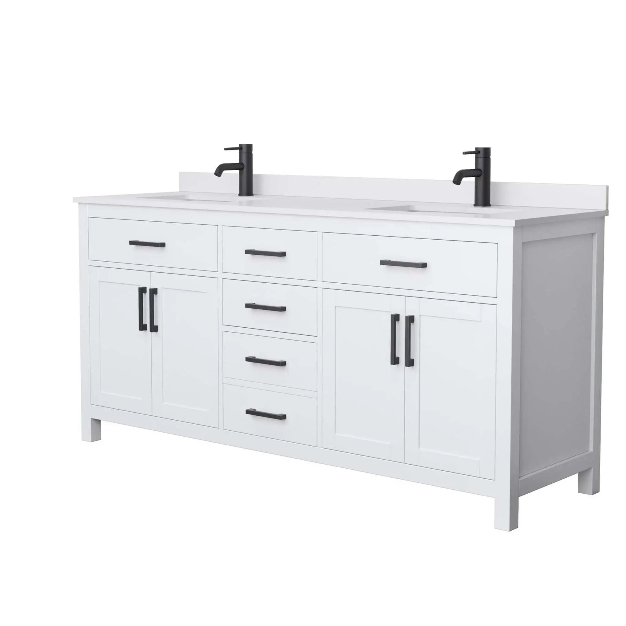 72" Beckett Double Bathroom Vanity in White with Matte Black Trim by Wyndham
