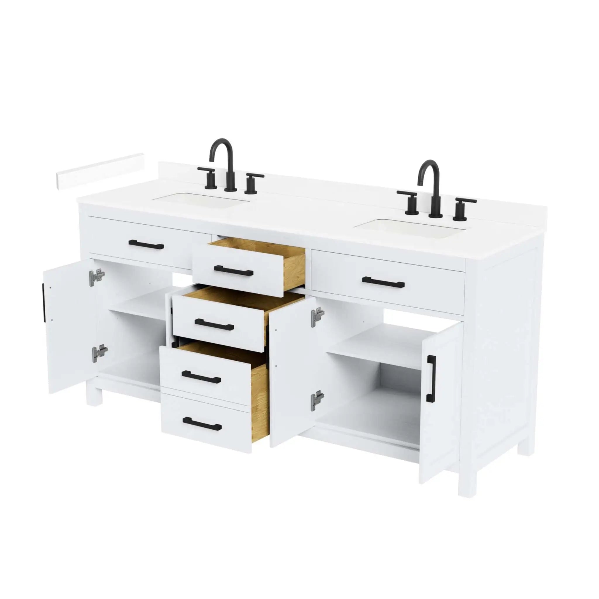 72" Beckett Double Bathroom Vanity in White with Matte Black Trim by Wyndham