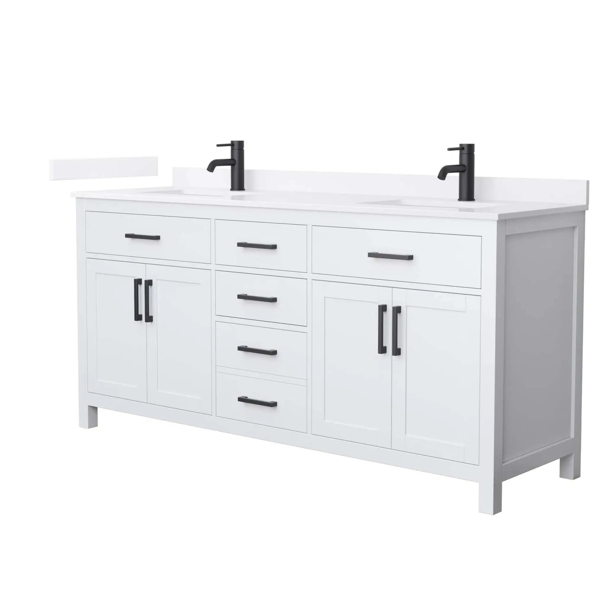 72" Beckett Double Bathroom Vanity in White with Matte Black Trim by Wyndham