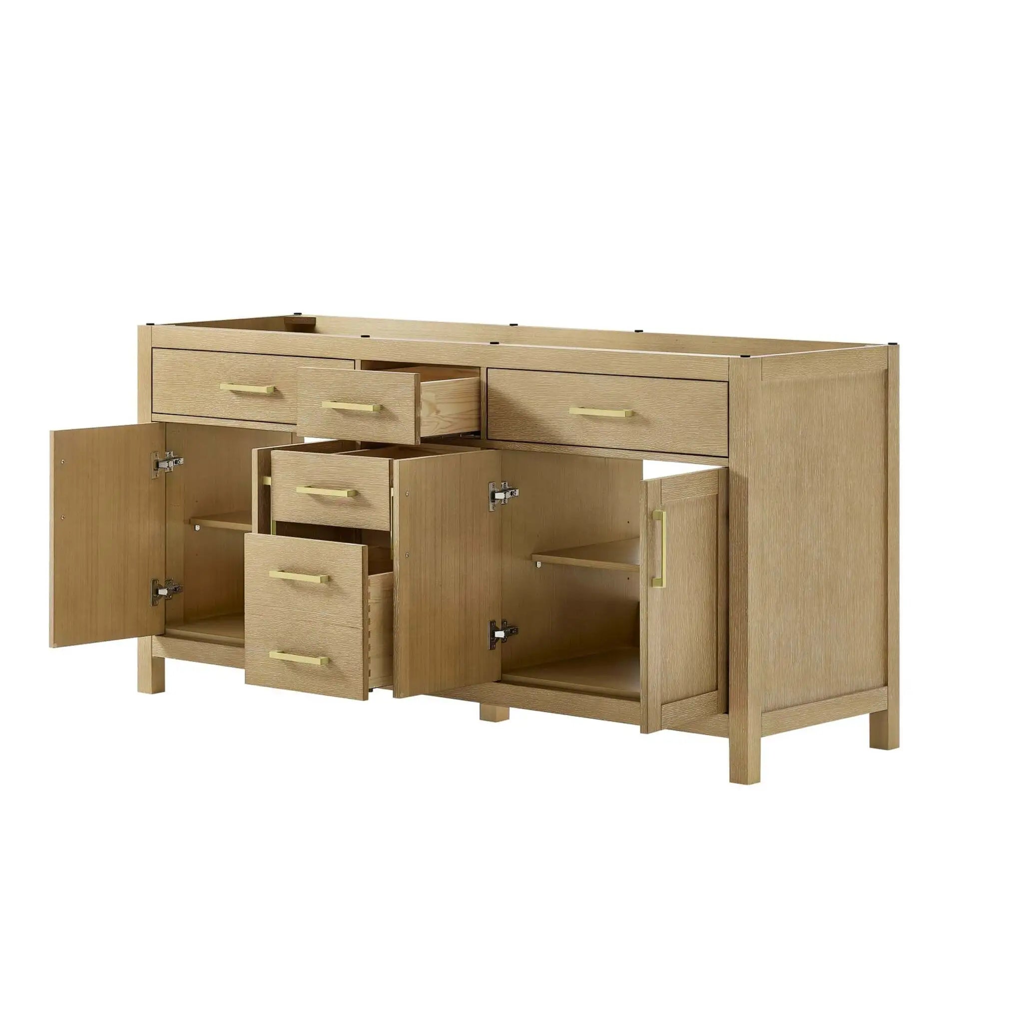 72" Beckett Double Bathroom Vanity in Whitewashed Oak with Brushed Gold Trim by Wyndham