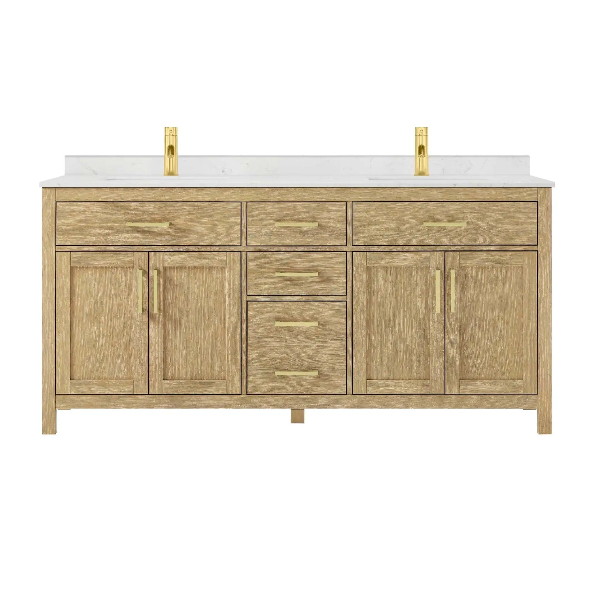 72" Beckett Double Bathroom Vanity in Whitewashed Oak with Brushed Gold Trim by Wyndham