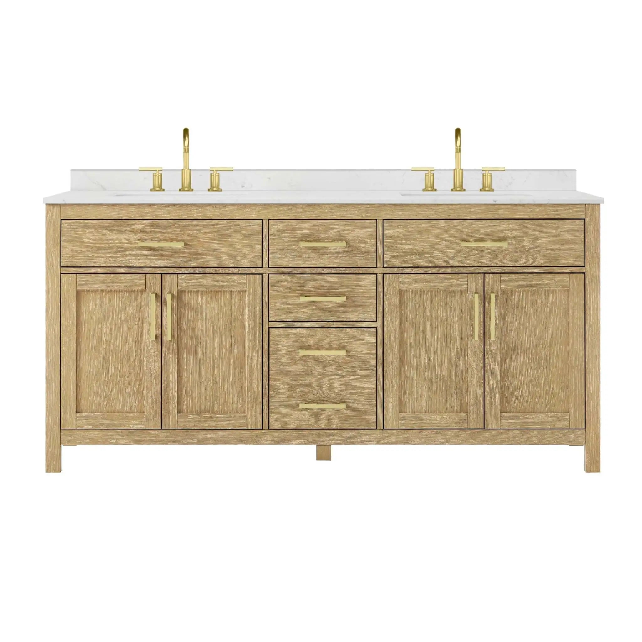 72" Beckett Double Bathroom Vanity in Whitewashed Oak with Brushed Gold Trim by Wyndham