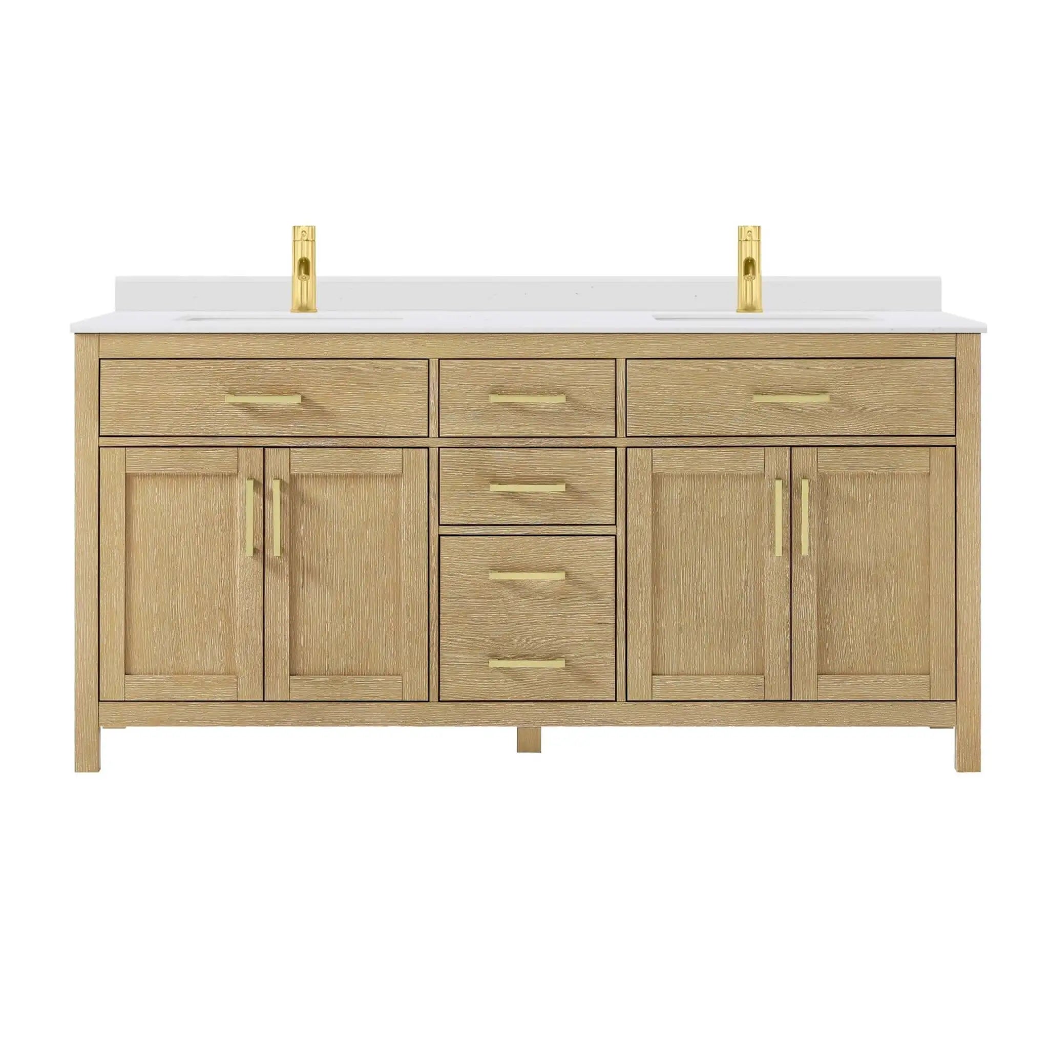 72" Beckett Double Bathroom Vanity in Whitewashed Oak with Brushed Gold Trim by Wyndham
