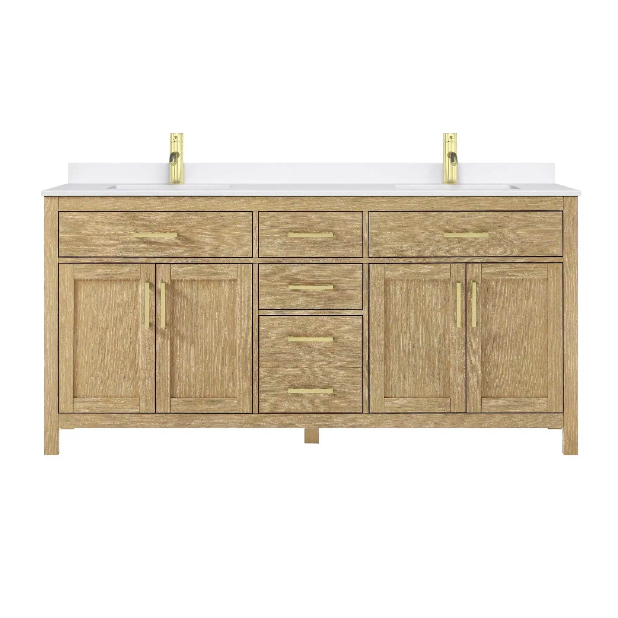 72" Beckett Double Bathroom Vanity in Whitewashed Oak with Brushed Gold Trim by Wyndham