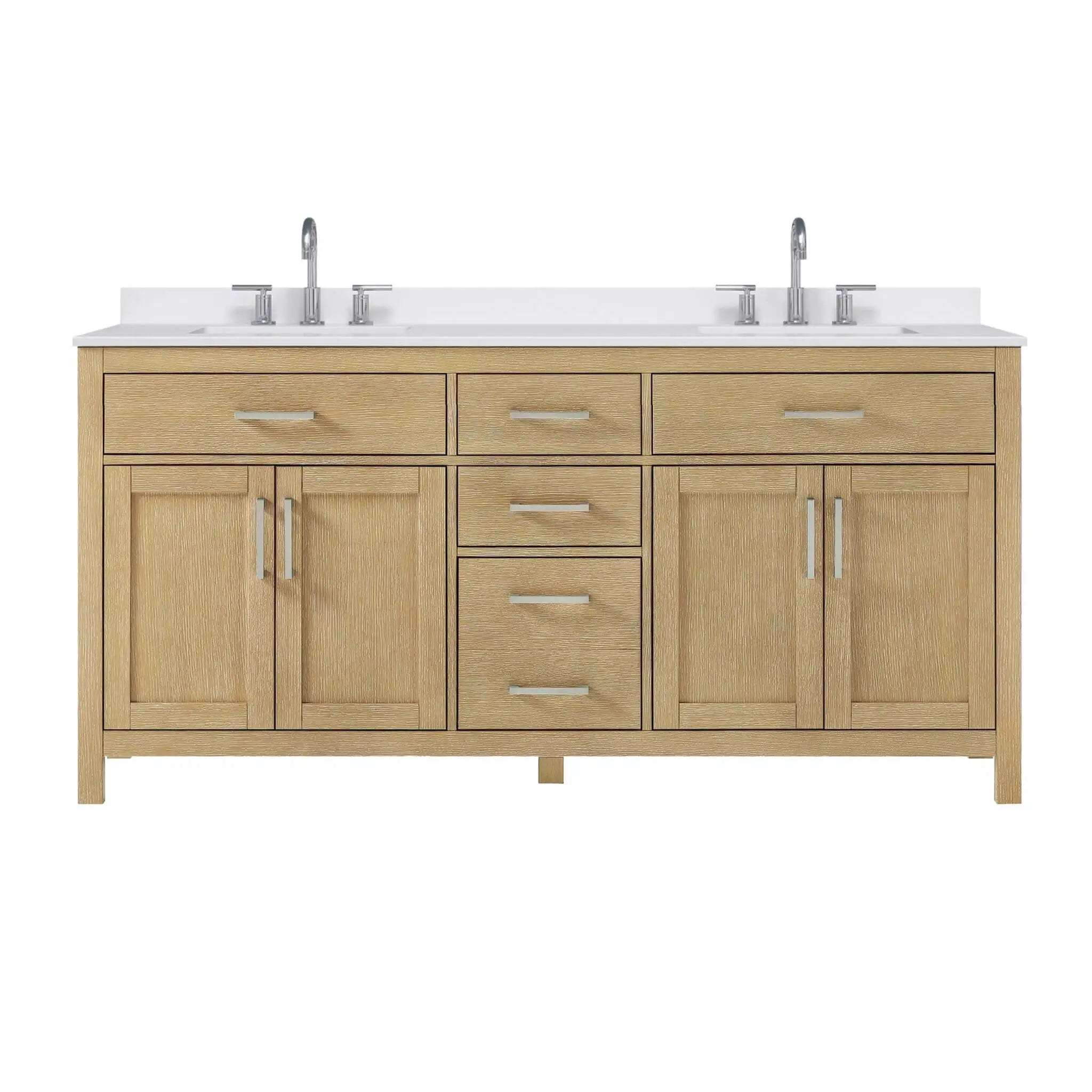 72" Beckett Double Bathroom Vanity in Whitewashed Oak with Brushed Nickel Trim by Wyndham