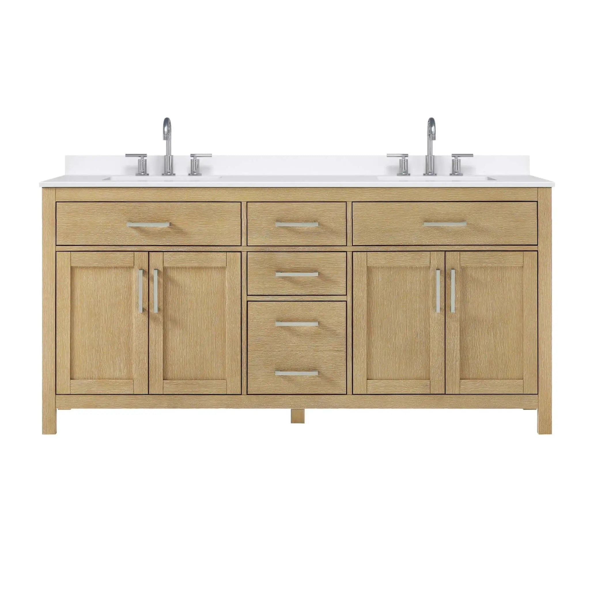 72" Beckett Double Bathroom Vanity in Whitewashed Oak with Brushed Nickel Trim by Wyndham