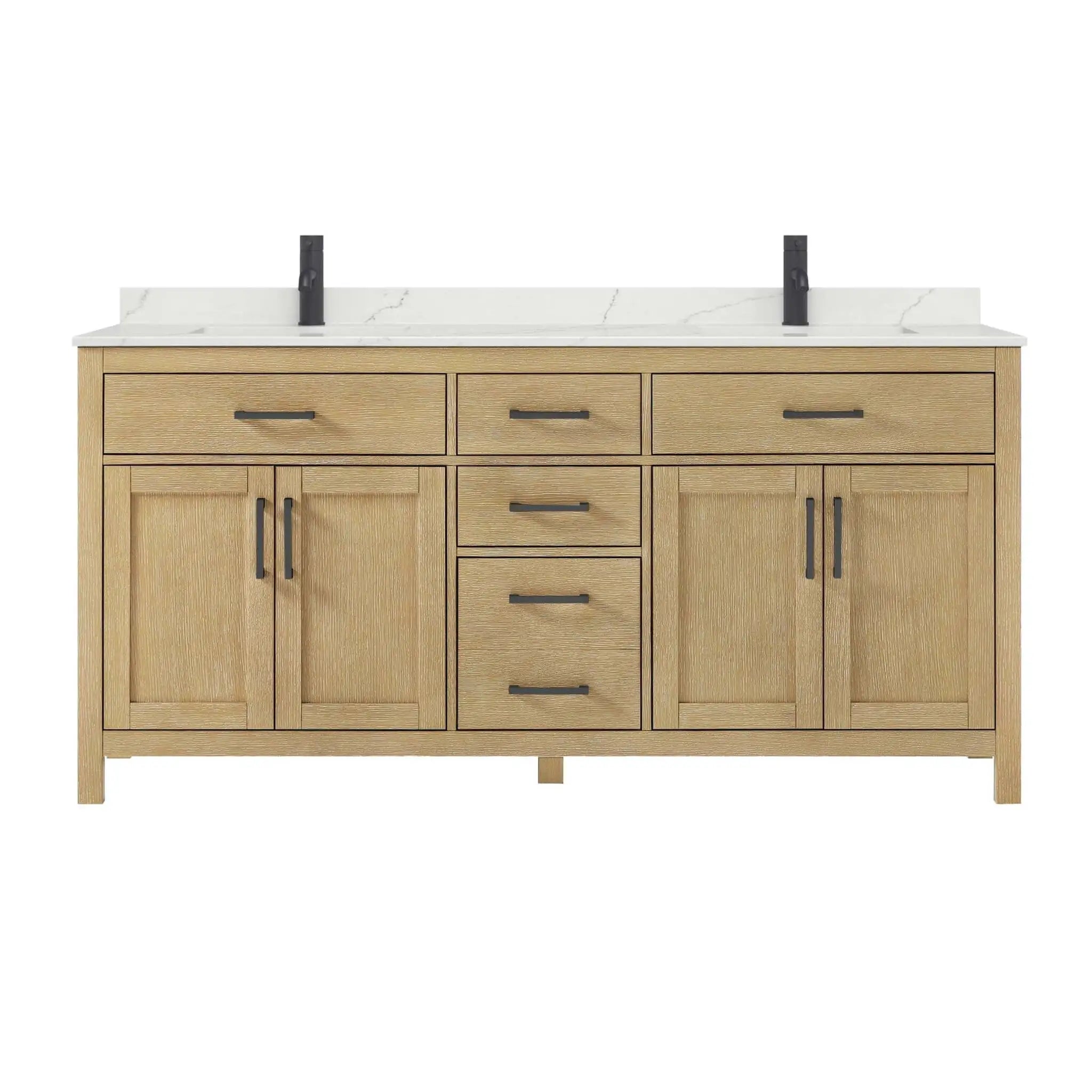 72" Beckett Double Bathroom Vanity in Whitewashed Oak with Matte Black Trim by Wyndham