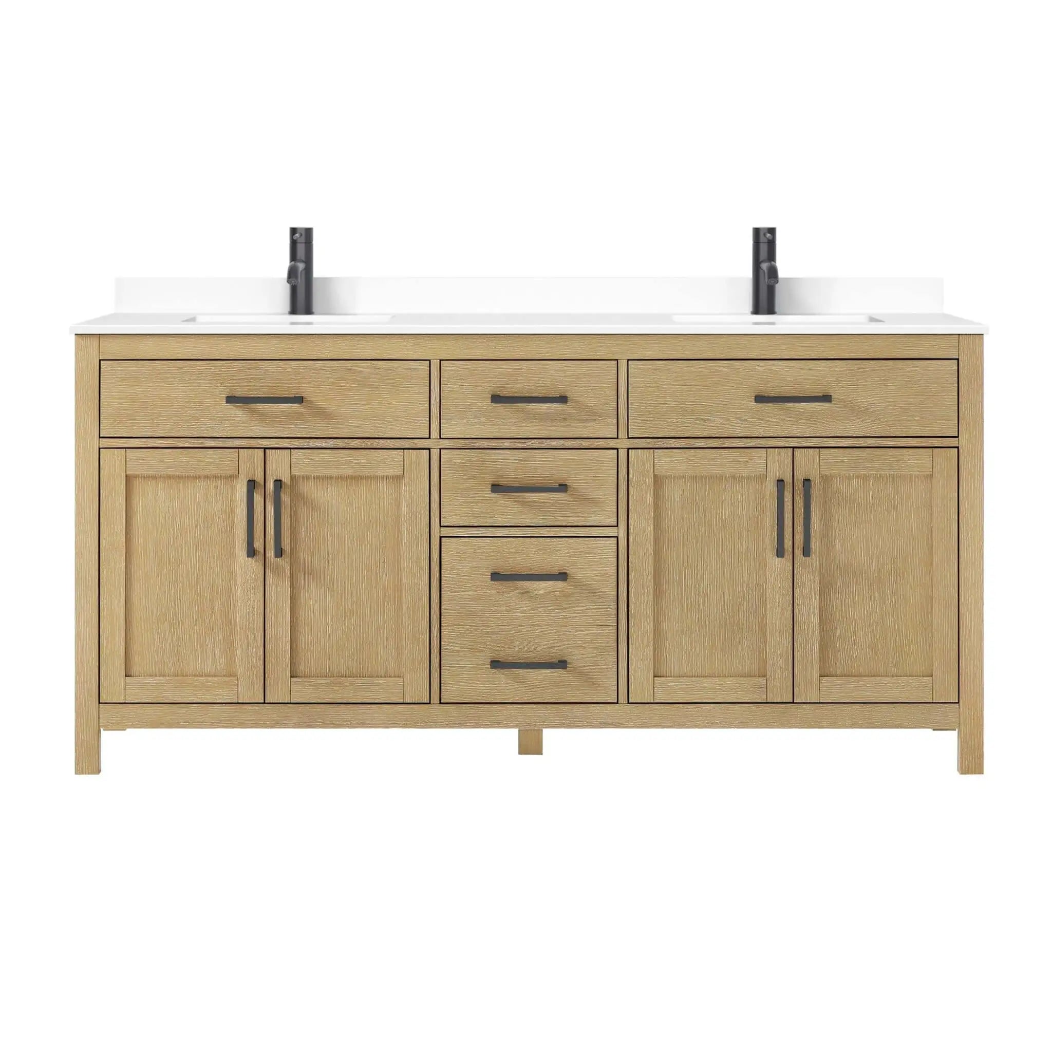 72" Beckett Double Bathroom Vanity in Whitewashed Oak with Matte Black Trim by Wyndham