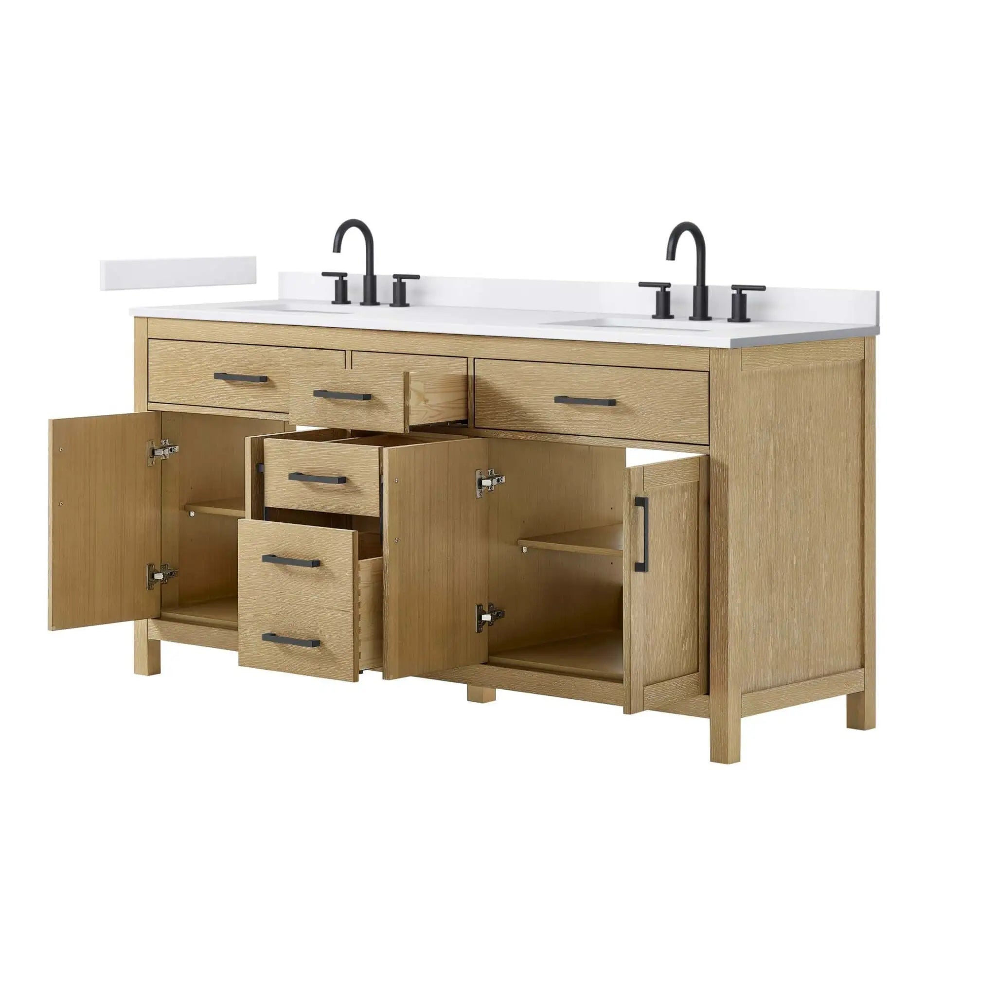 72" Beckett Double Bathroom Vanity in Whitewashed Oak with Matte Black Trim by Wyndham