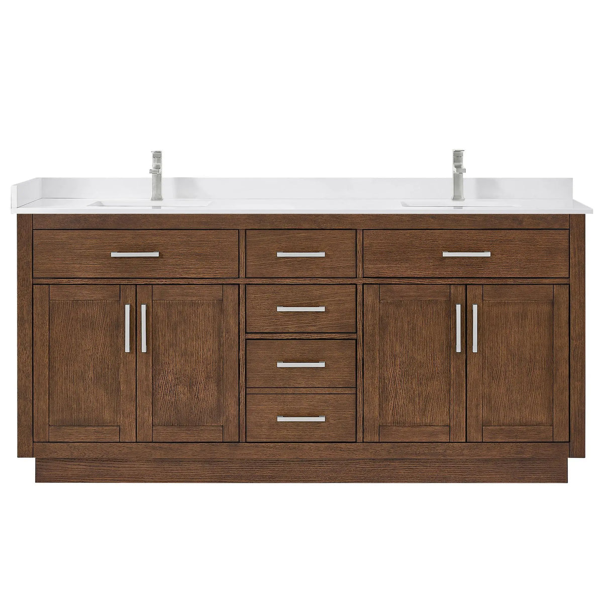 72" Beckett Double Bathroom Vanity with Toe Kick Dark Oak Brushed Nickel Trim by wyndham View 6