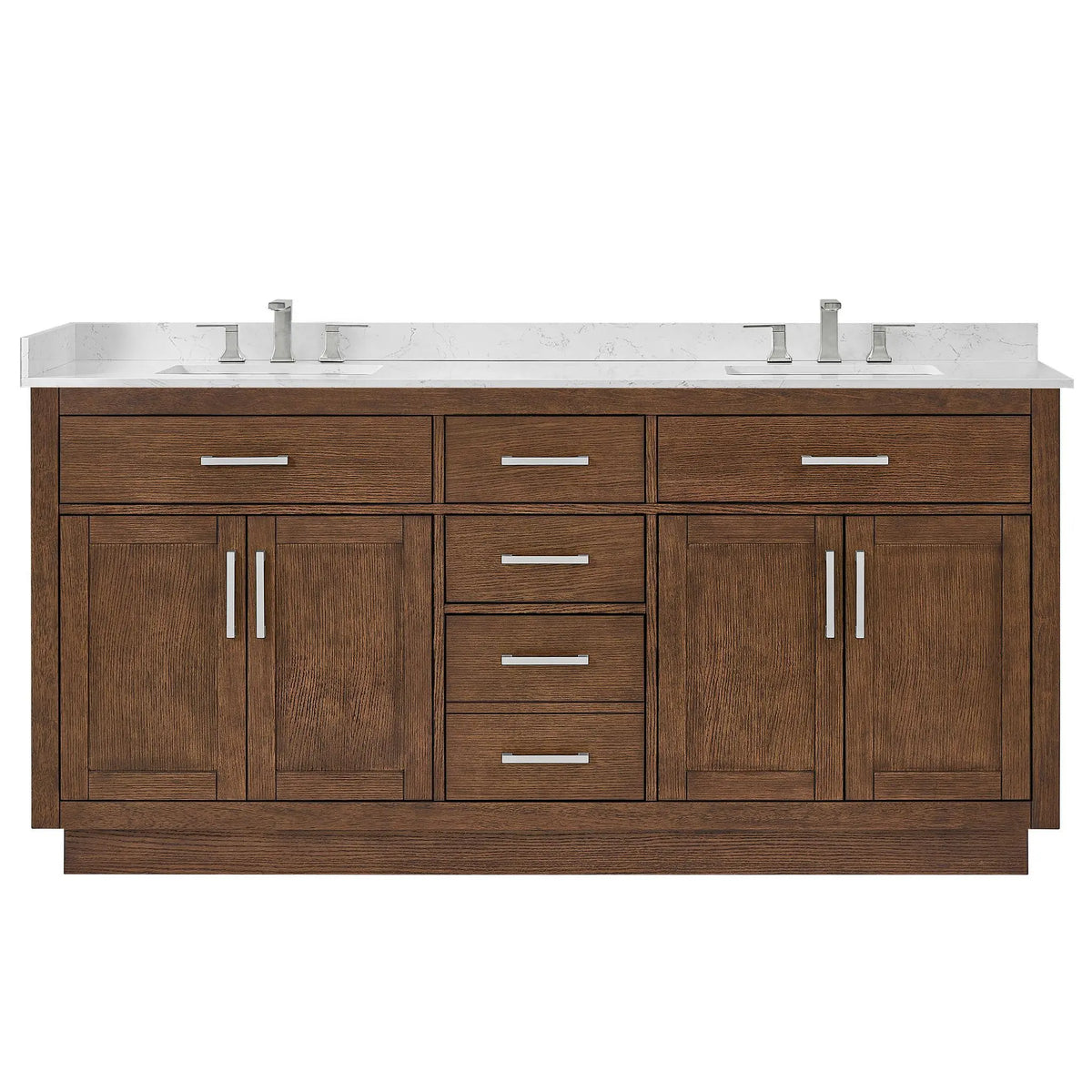 72" Beckett Double Bathroom Vanity with Toe Kick Dark Oak Brushed Nickel Trim by wyndham View 11