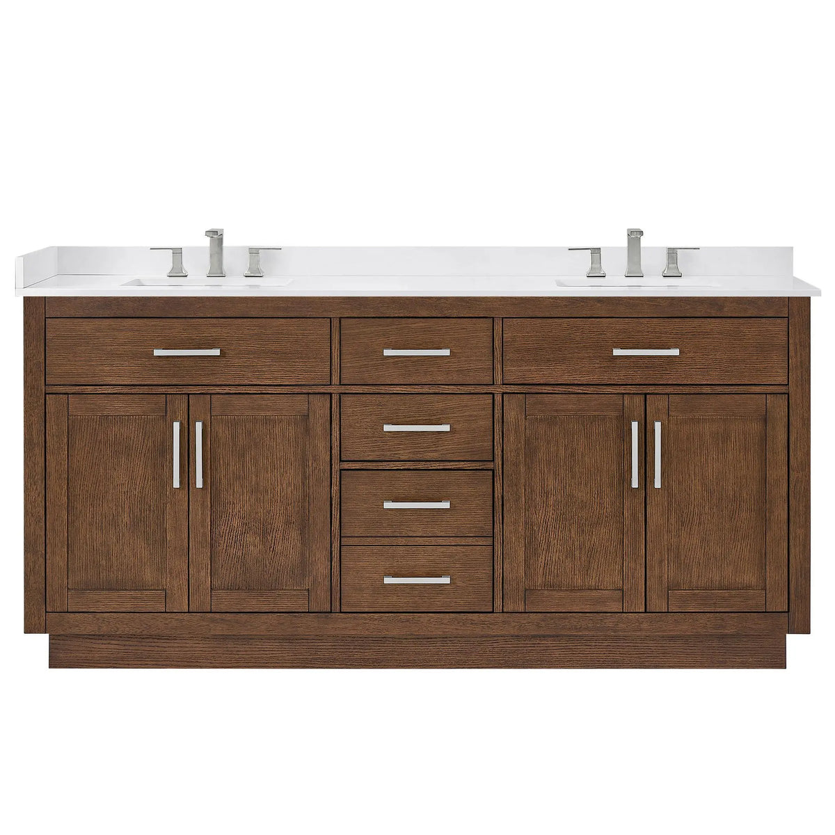 72" Beckett Double Bathroom Vanity with Toe Kick Dark Oak Brushed Nickel Trim by wyndham View 16