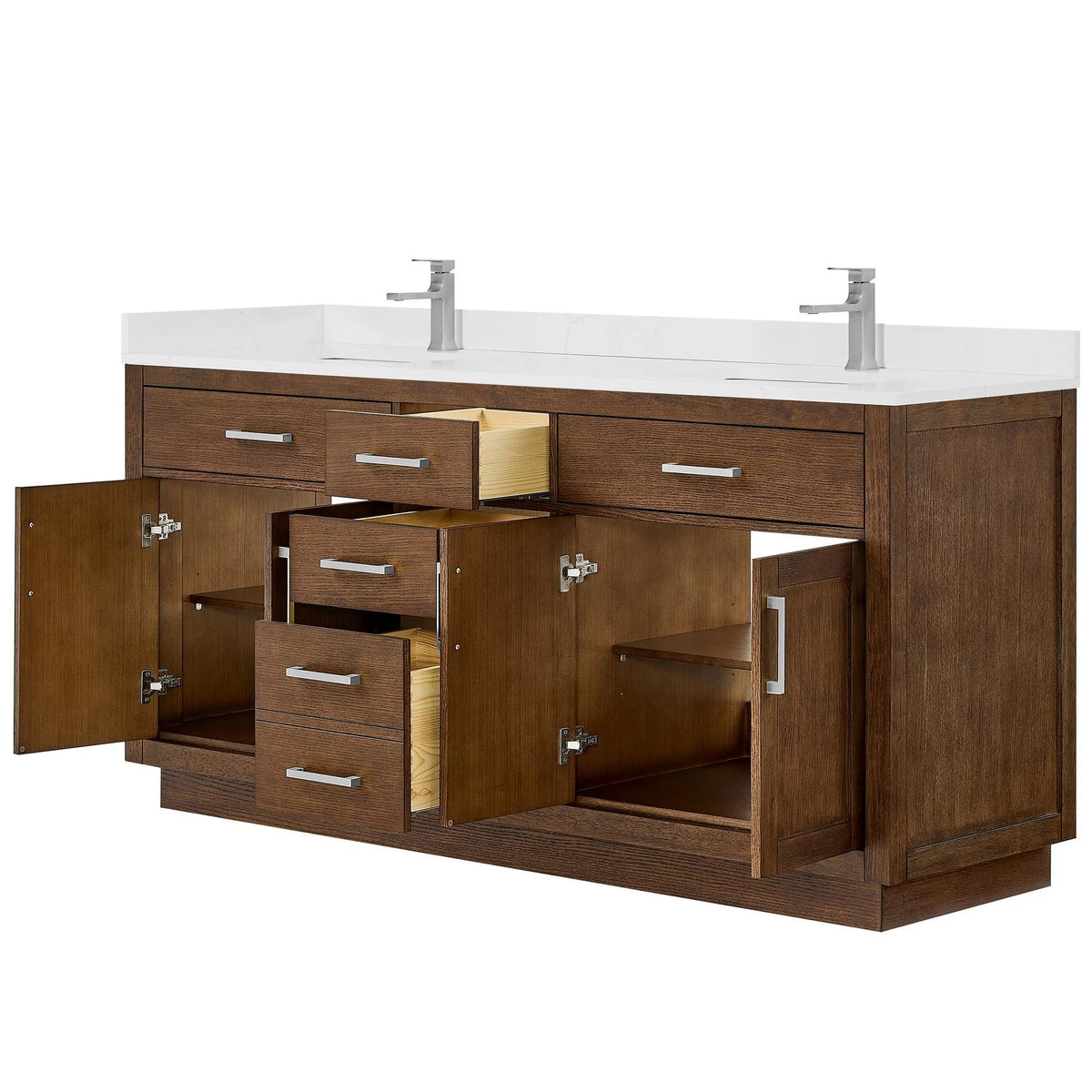72" Beckett Double Bathroom Vanity with Toe Kick Dark Oak Brushed Nickel Trim by wyndham View 23
