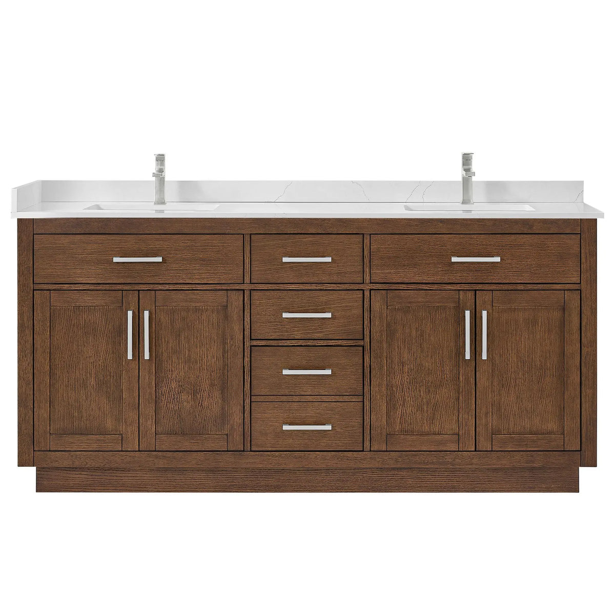 72" Beckett Double Bathroom Vanity with Toe Kick Dark Oak Brushed Nickel Trim by wyndham View 21