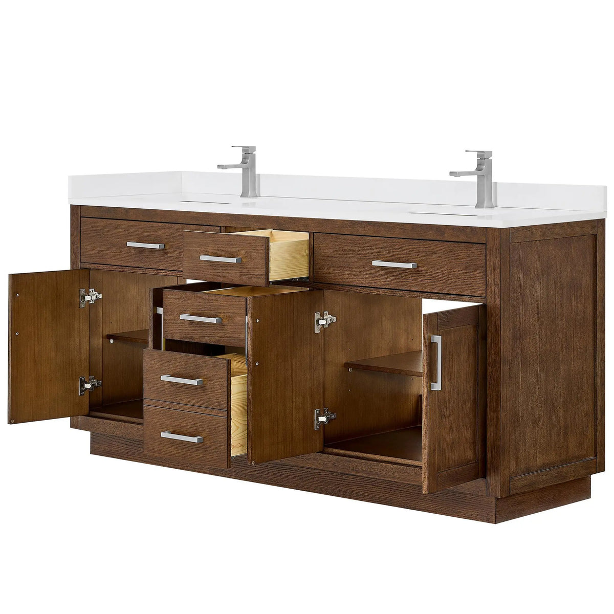 72" Beckett Double Bathroom Vanity with Toe Kick Dark Oak Brushed Nickel Trim by wyndham View 28